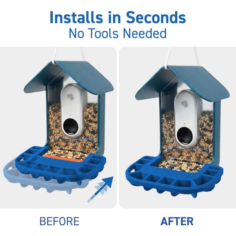 Tributary Brands Installation rapide Bird Buddy, fixation sans outils et démontage facile.