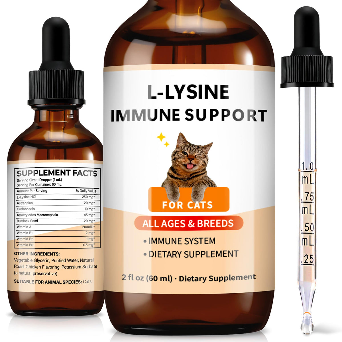 Trihood L-Lysine pour chats, flacon 60 ml, bien-être potentiel.
