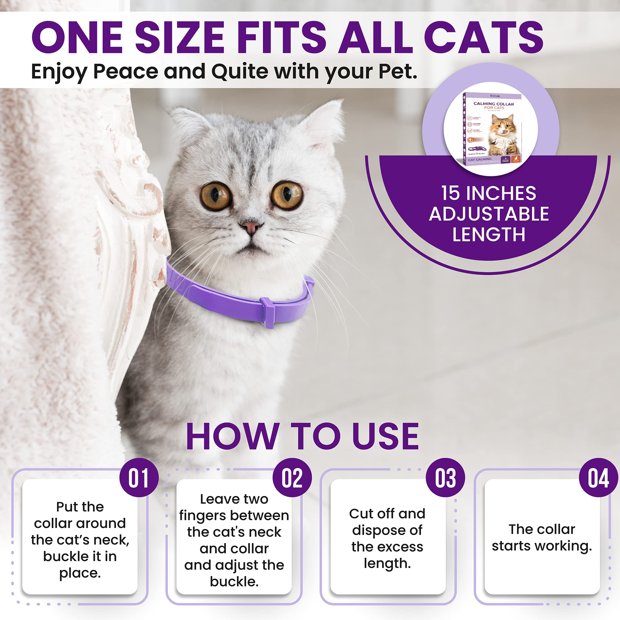 Collier TriOak ajustable pour chaton et chat adulte, usage flexible.