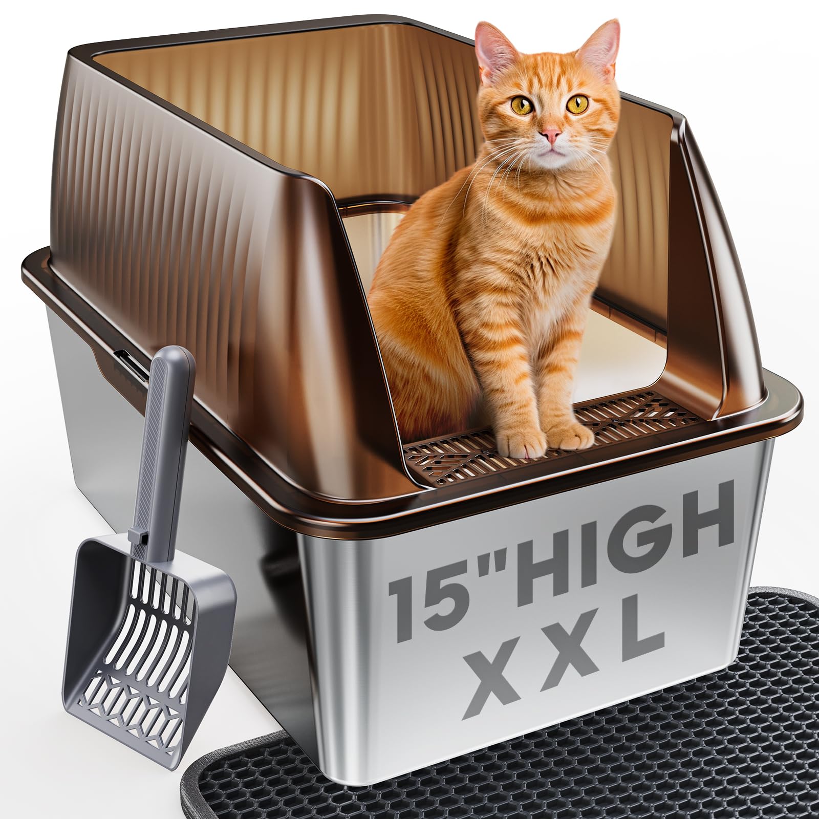 Tripamin boîte litière inox XL avec porte et couvercle pour confinement propre.