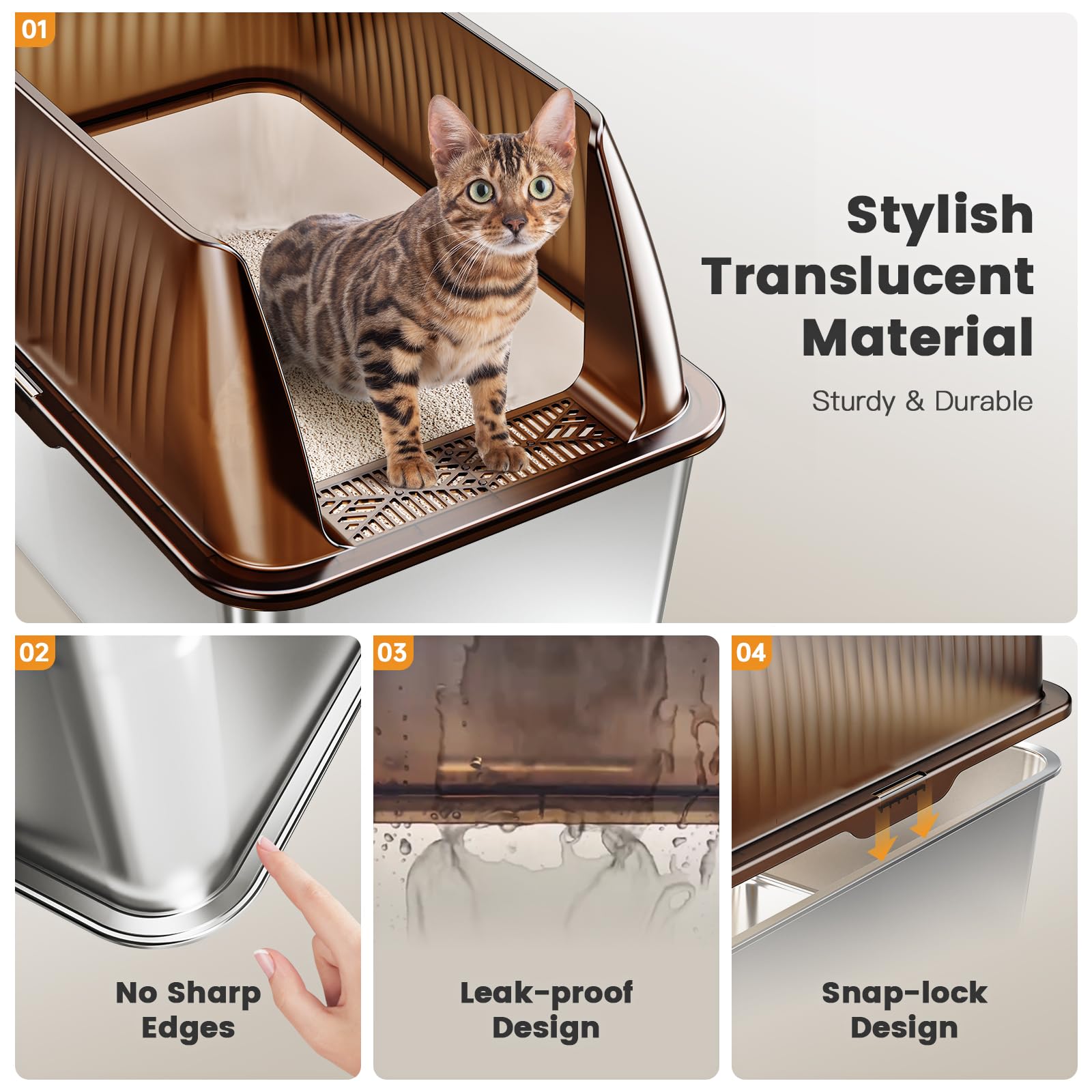 Tripamin litière inox XL avec pelle incluse pour un entretien rapide.