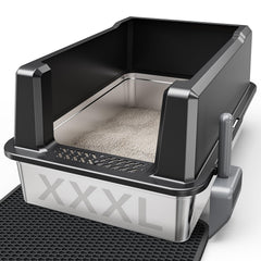 Tripamin XXL litière acier inox hauts bords, nettoyage facile et hygiène optimale.