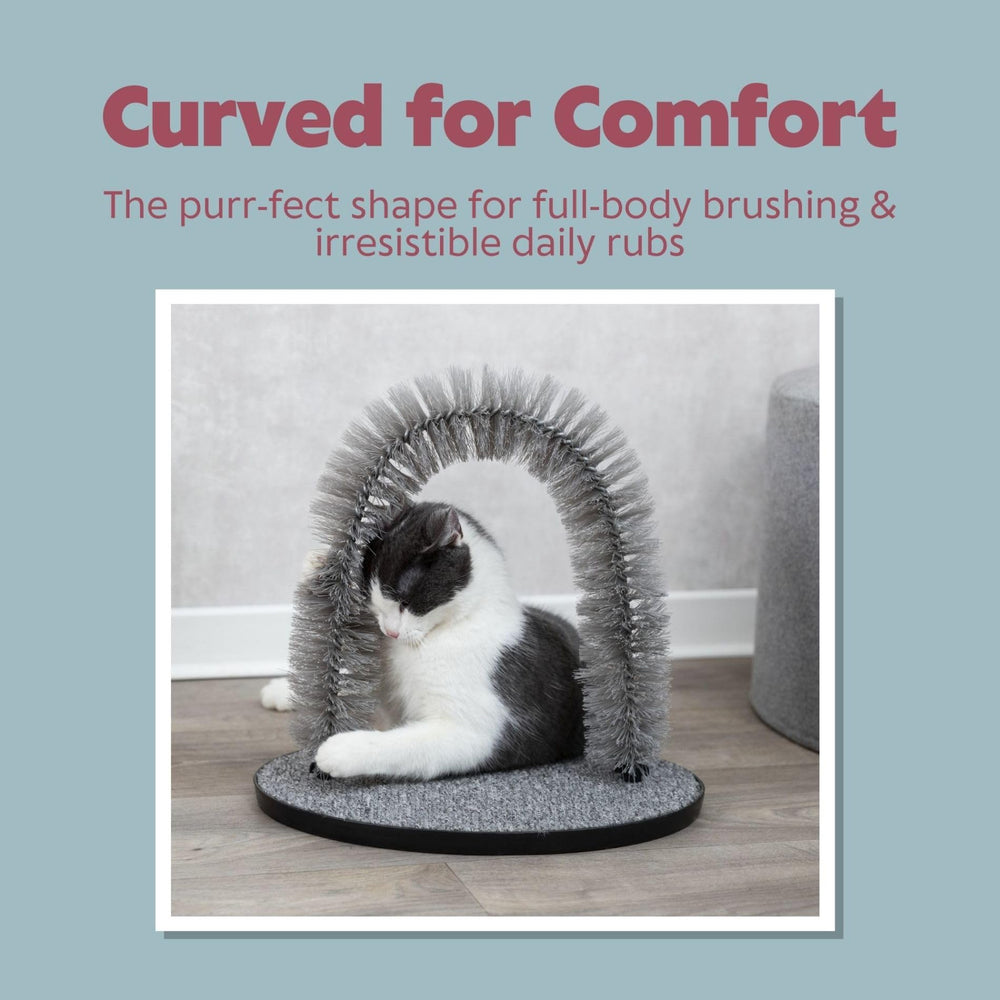 TRIXIE arche-auto-brossage-chat-gris: favorise le brossage autonome et le confort du chat.