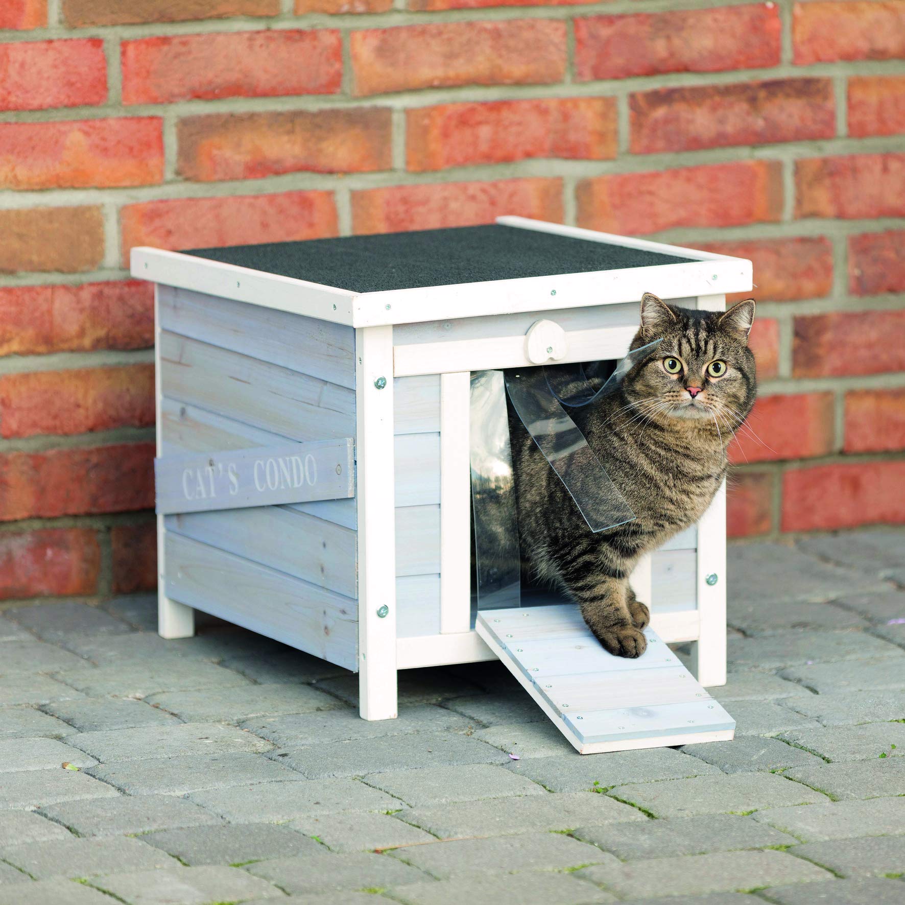 TRIXIE Petite Maison Chat Extérieure vue côté: accès facile et protection contre intempéries.