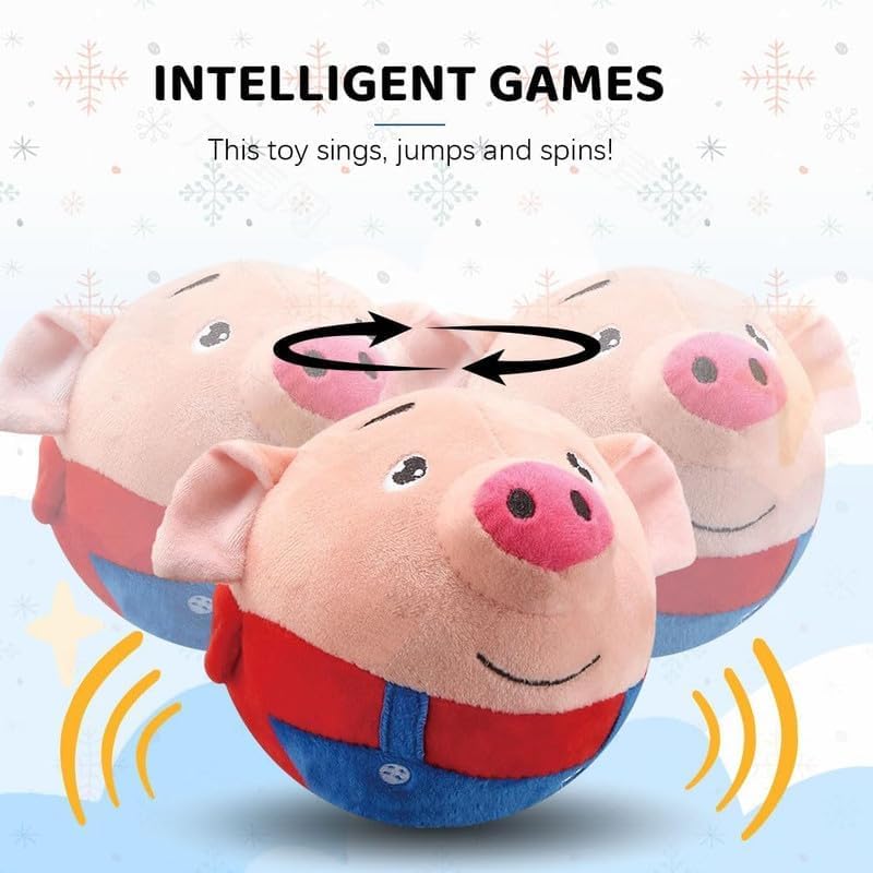 Tropame jouet peluche interactif chien, ballon rose rébondissant pour divertissement.