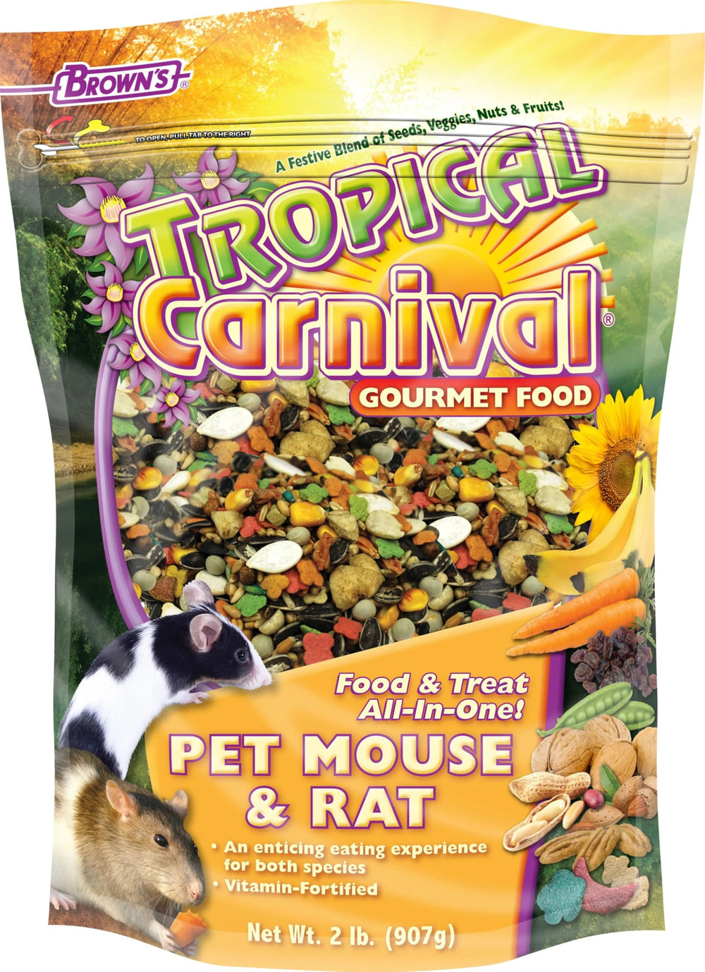Nourriture-souris-rats-gourmet Tropical Carnival soutient la digestion et l'énergie grâce à des fruits et légumes.