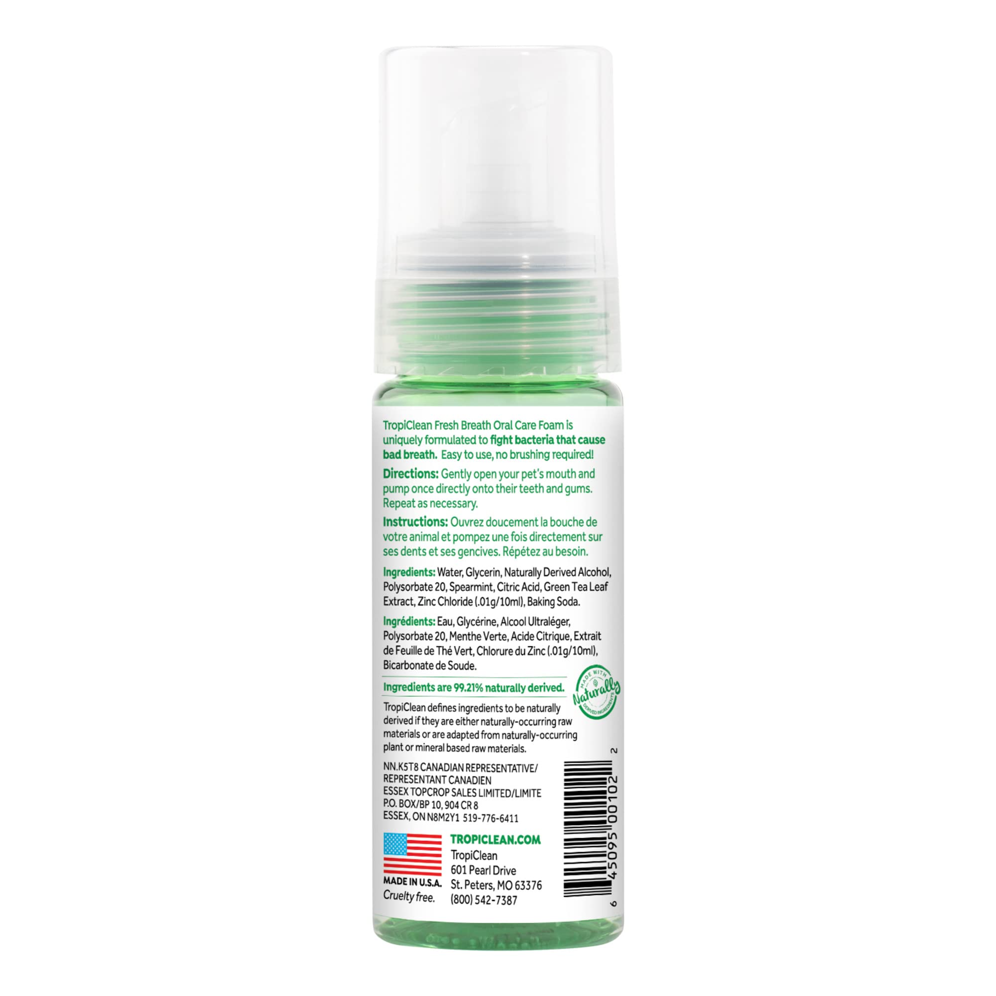 TropiClean application rapide – mousse dentaire facile à utiliser.