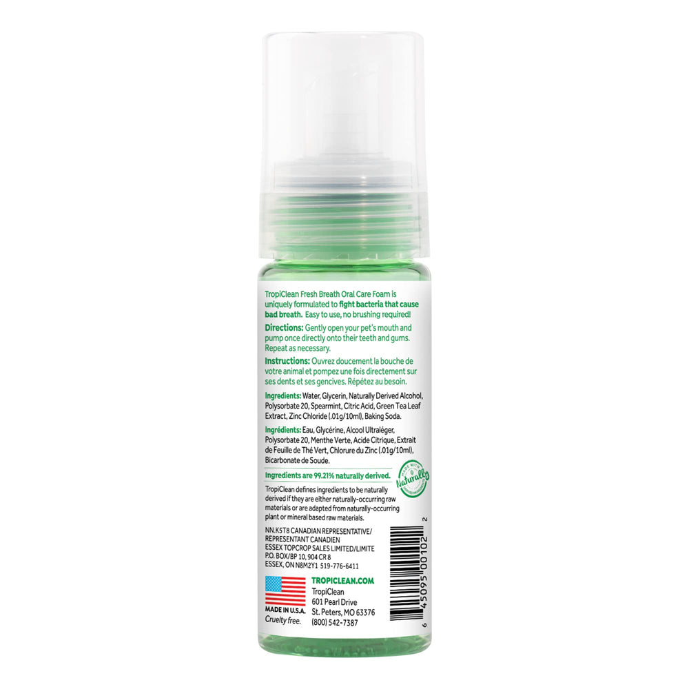 TropiClean application rapide – mousse dentaire facile à utiliser.