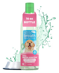 TropiClean, bouteille d'additif eau haleine chiots, favorise haleine fraîche sans dentifrice.