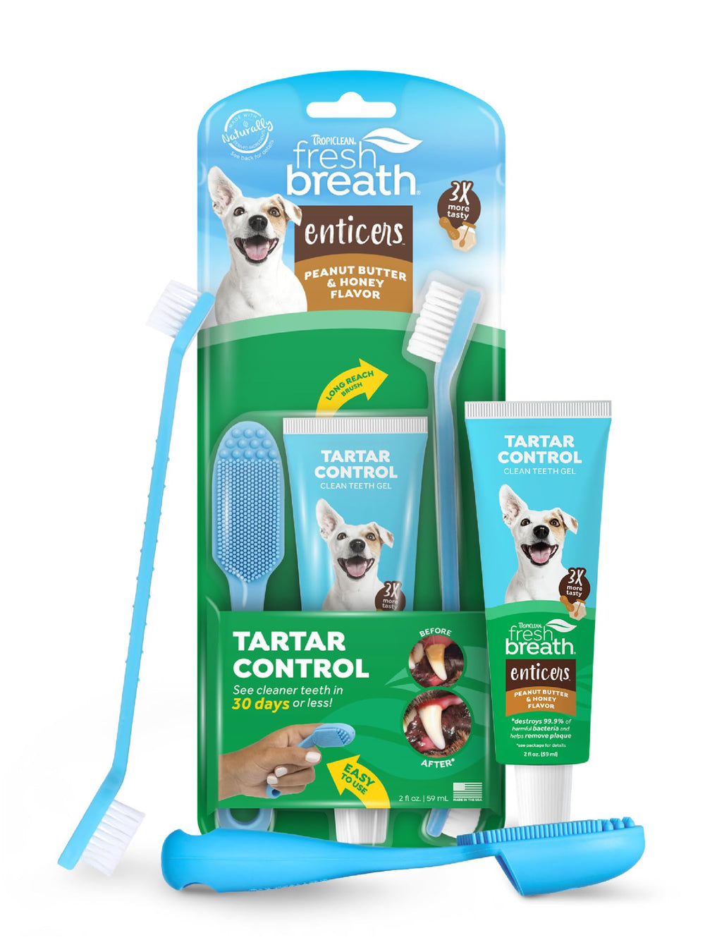TropiClean brosse-doigt-poils-souples en action pour un brossage précis