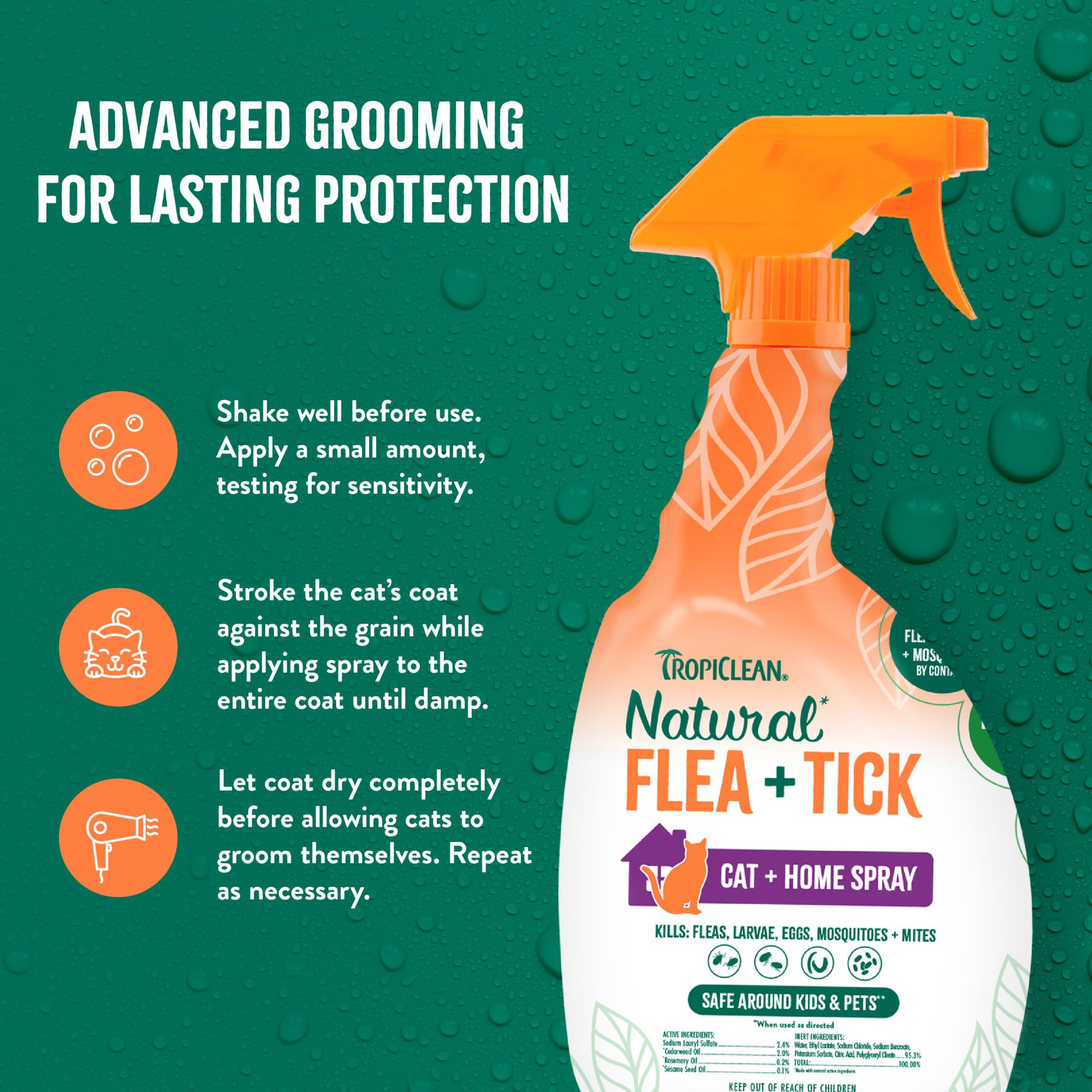 TropiClean spray chat anti-puces et tiques — fabriqué aux Etats-Unis pour une fiabilité