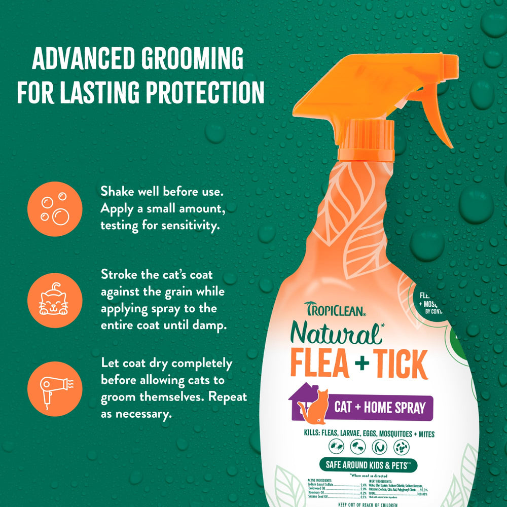 TropiClean spray chat anti-puces et tiques — fabriqué aux Etats-Unis pour une fiabilité
