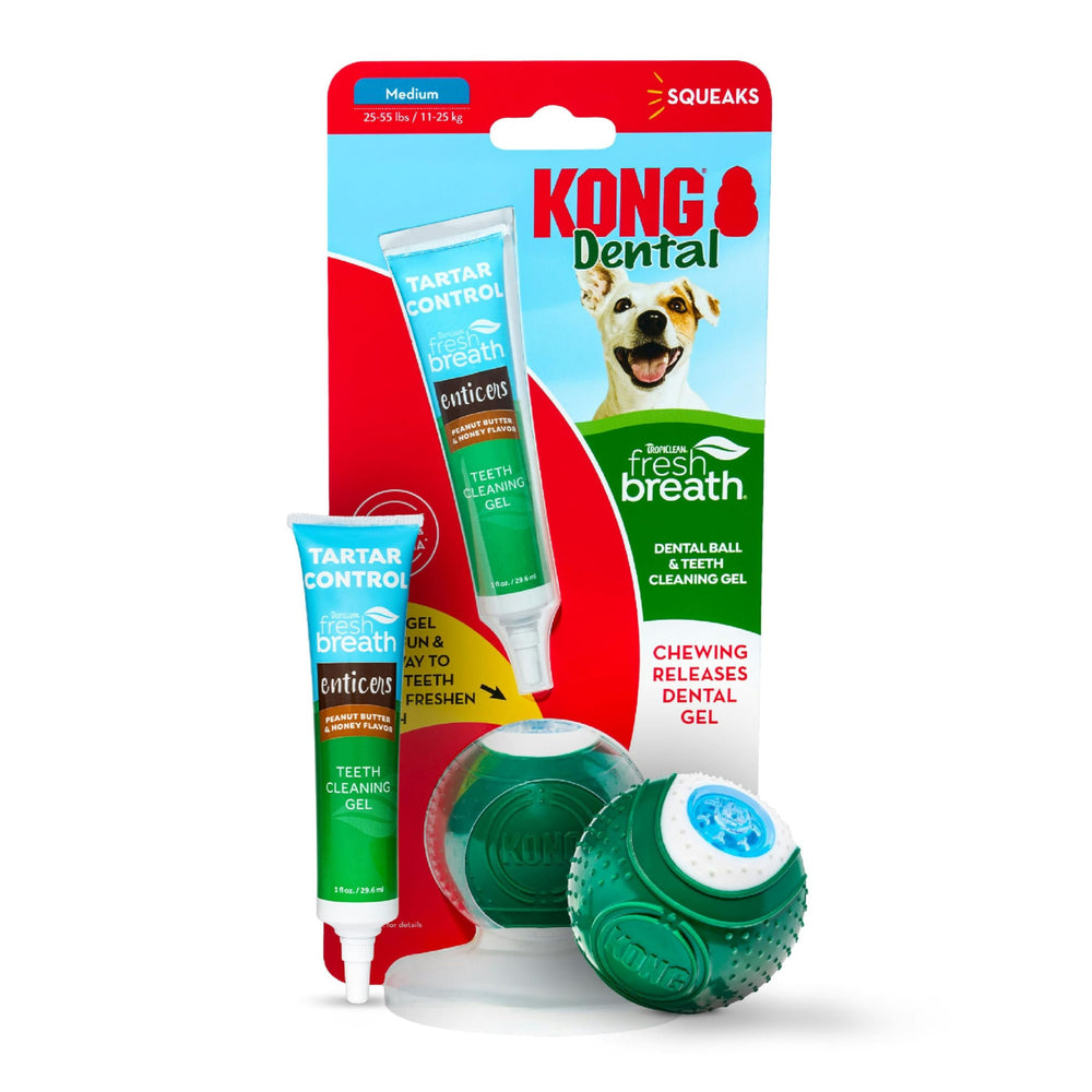 TropiClean Fresh Breath balle dentaire Kong nettoie les dents pendant le jeu.
