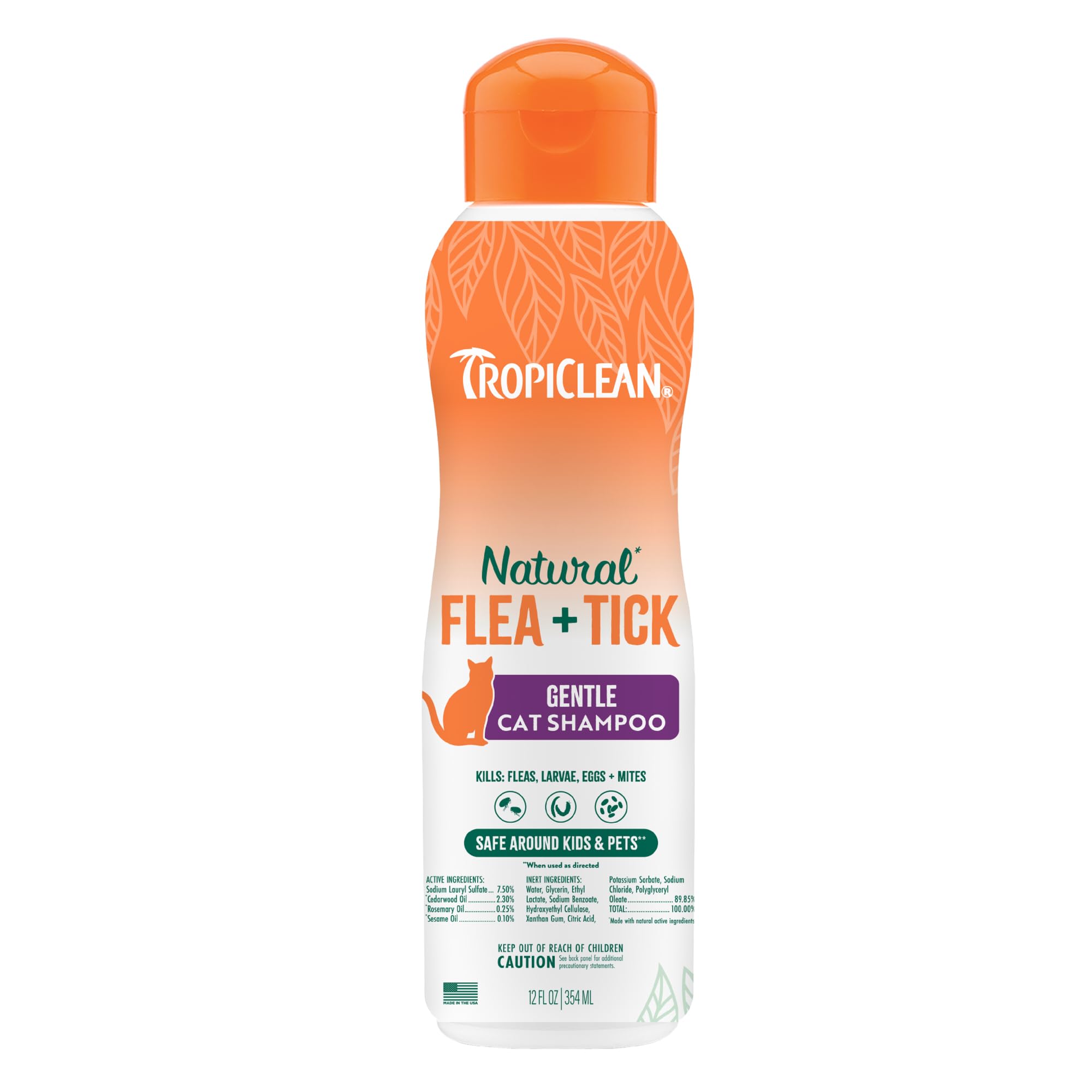 TropiClean Shampoing Chat – bouteille prête pour un bain anti-puces et tiques.