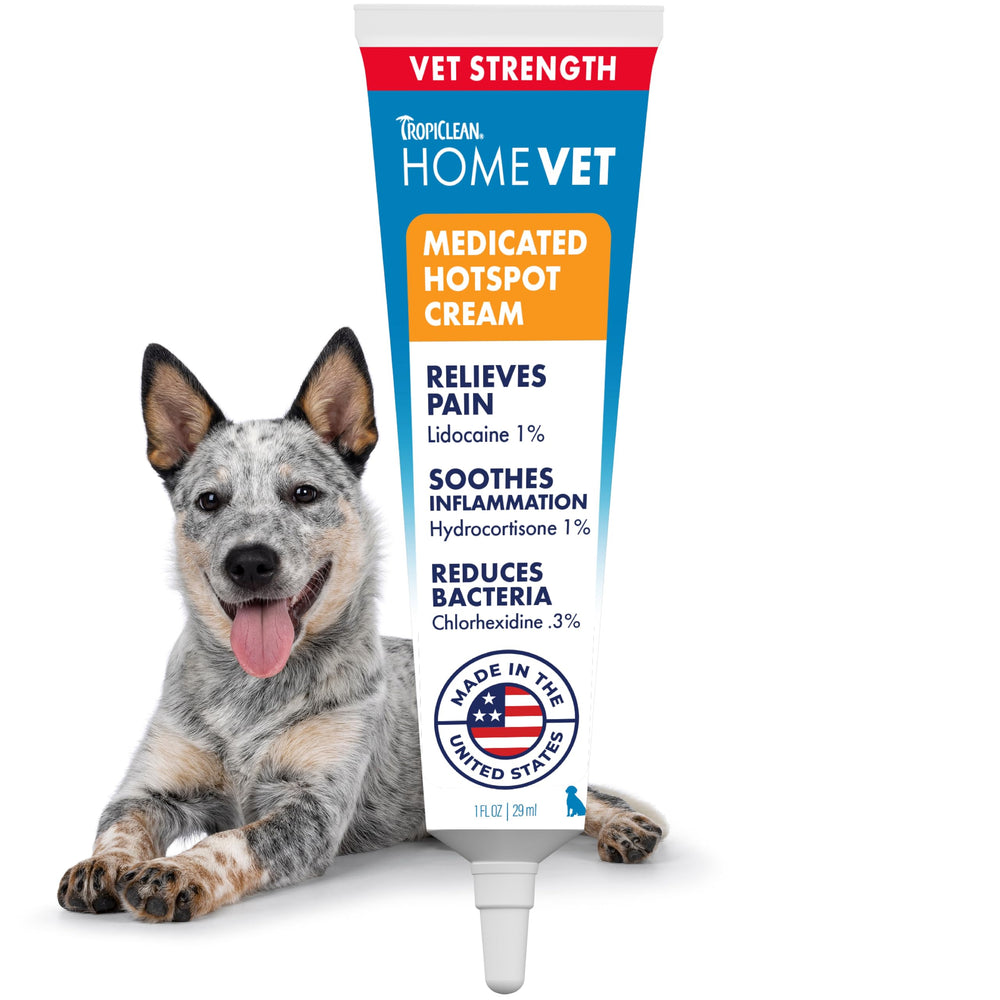 Crème TropiClean HomeVet en bouteille pour zone irritée du chien, soulagement rapide