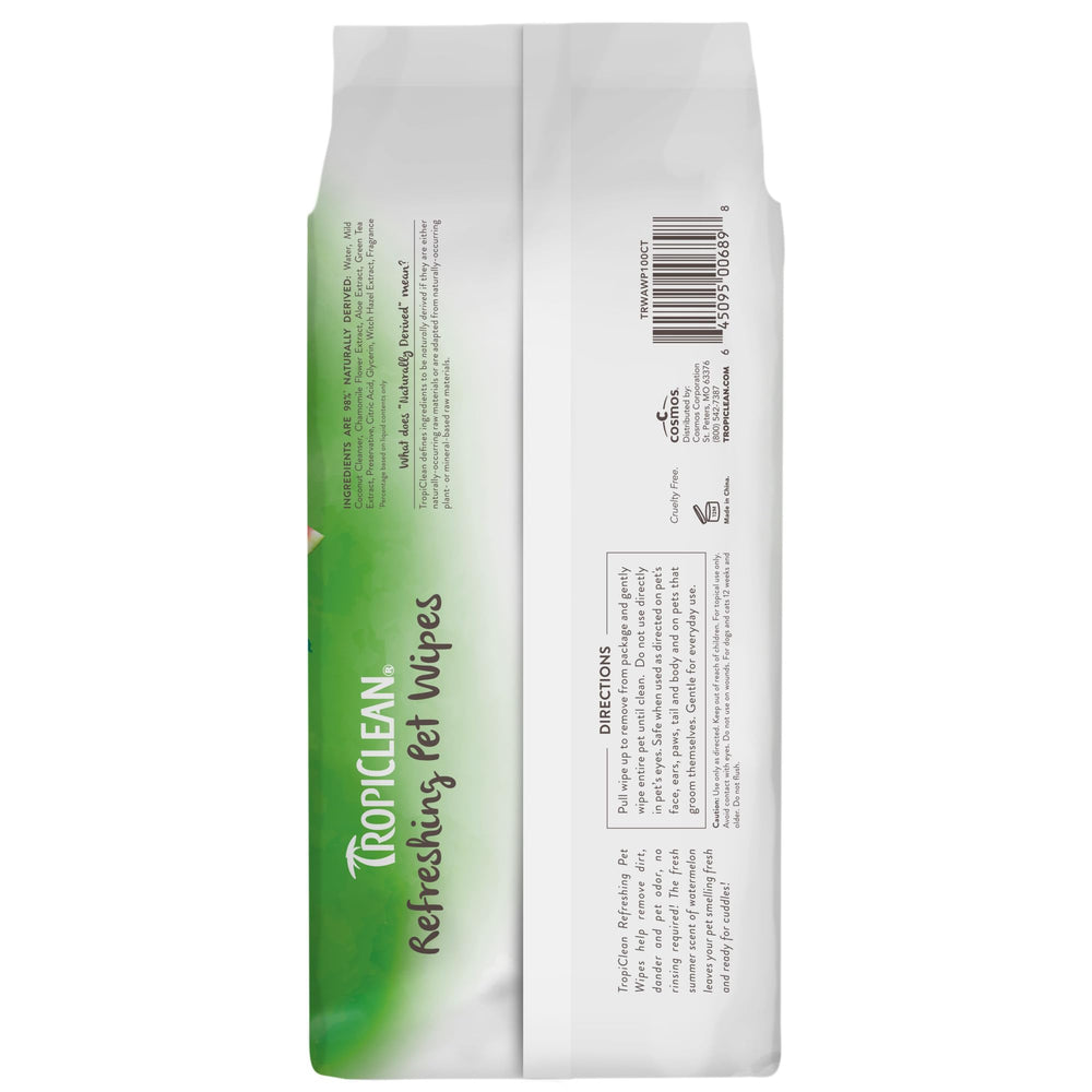 Lingettes TropiClean boîte 100 lingettes, pratique à emporter.