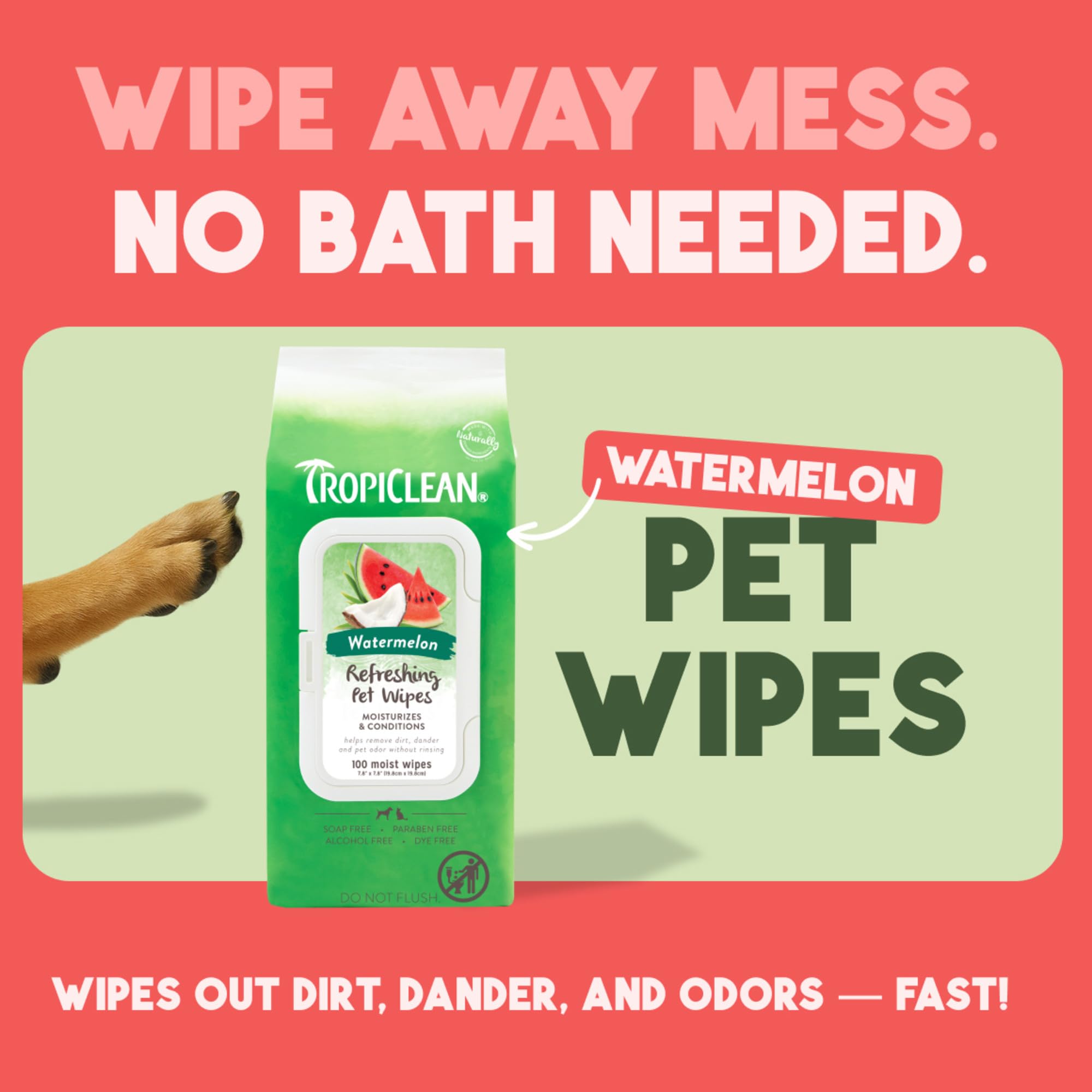 Lingettes TropiClean corps et dessous pour rafraîchir sans effort.