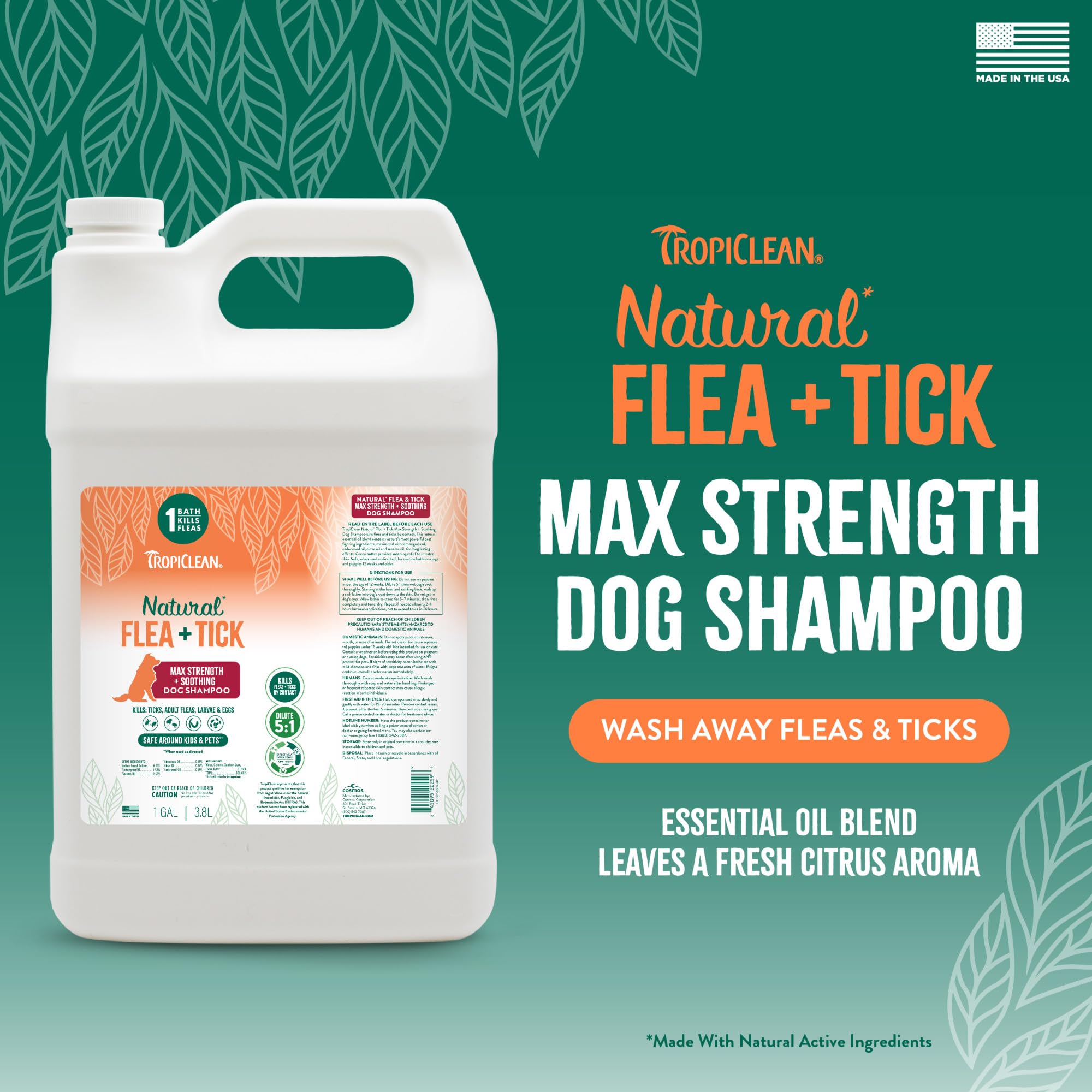 TropiClean Max Strength, mousse généreuse sur le pelage du chien pendant le lavage.