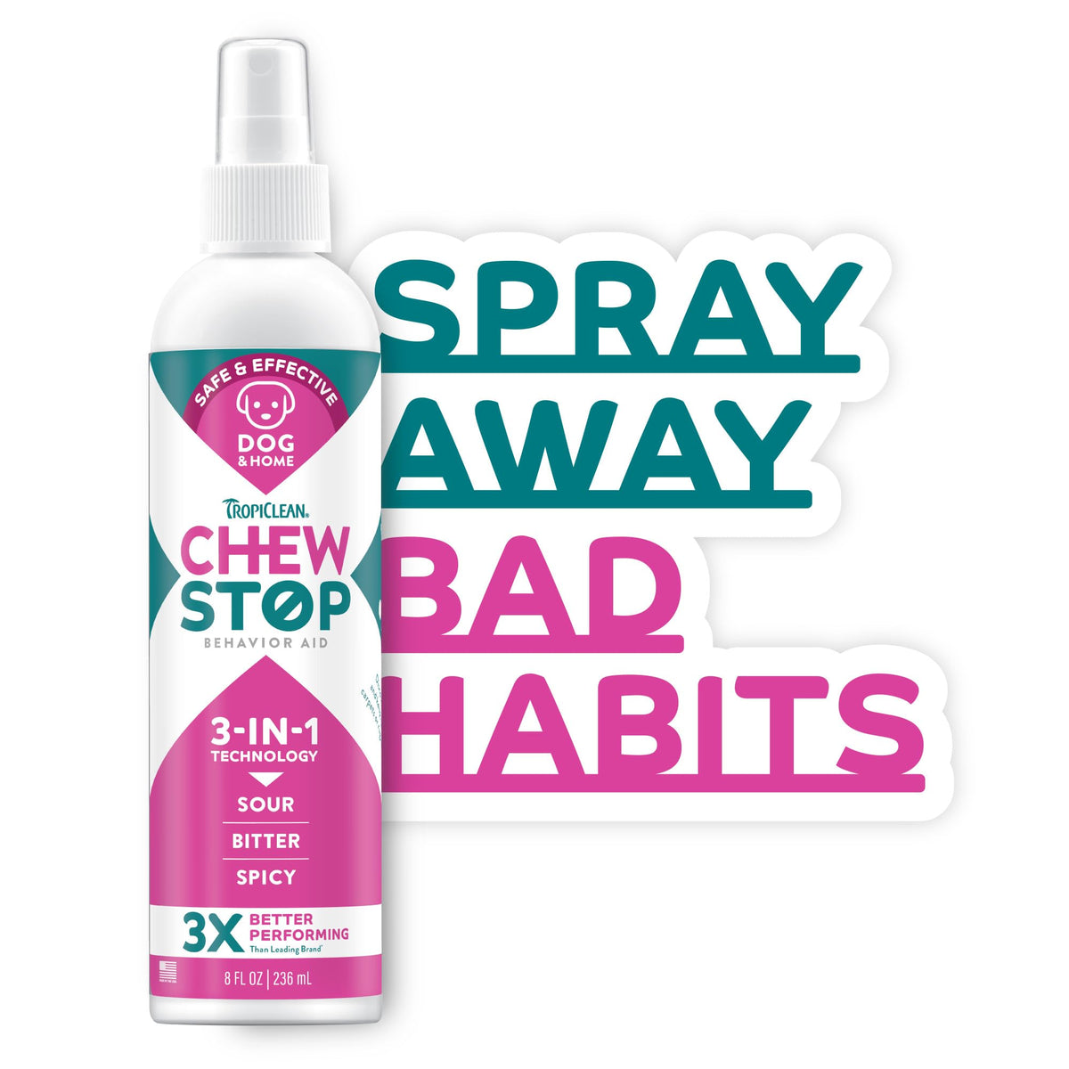 TropiClean No Chew Spray – bouteille 8oz prête à l’emploi pour limiter les mordilures.