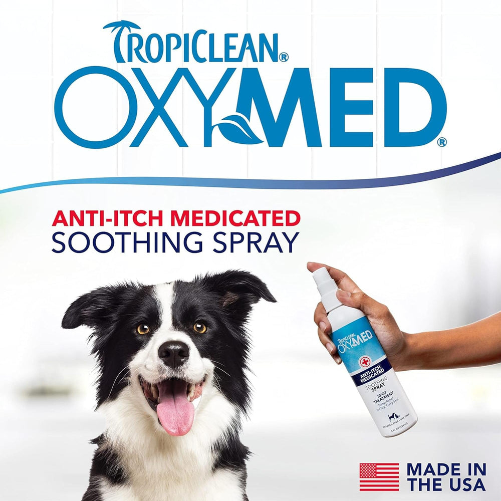TropiClean OxyMed apaisement peau chien, application sur poil