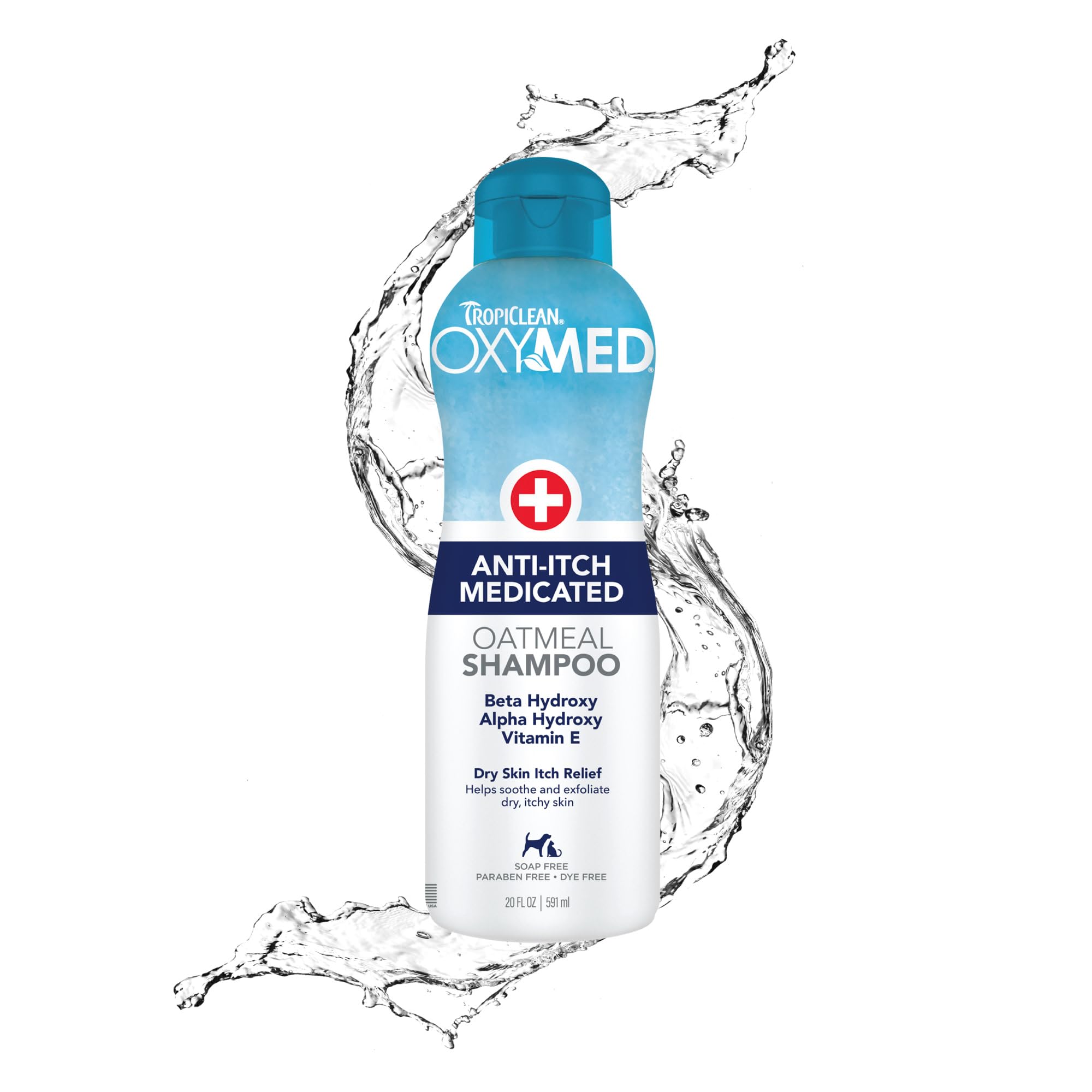 Shampoing TropiClean Oxymed pour chien – bouteille visible et soin apaisant des irritations.