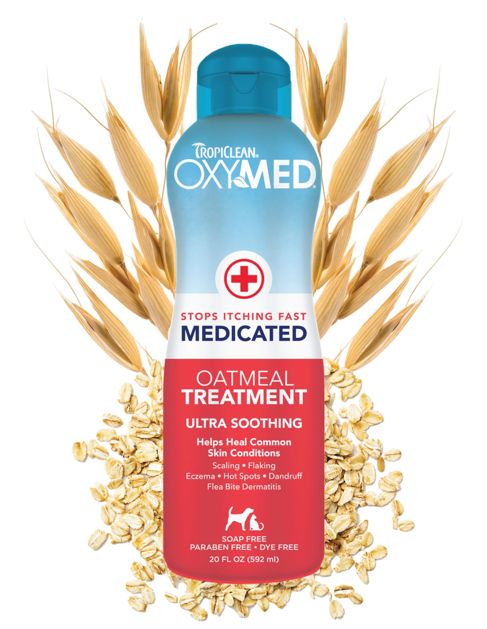 TropiClean Oxymed – bouteille, soulage rapidement les démangeaisons chez chiens et chats.