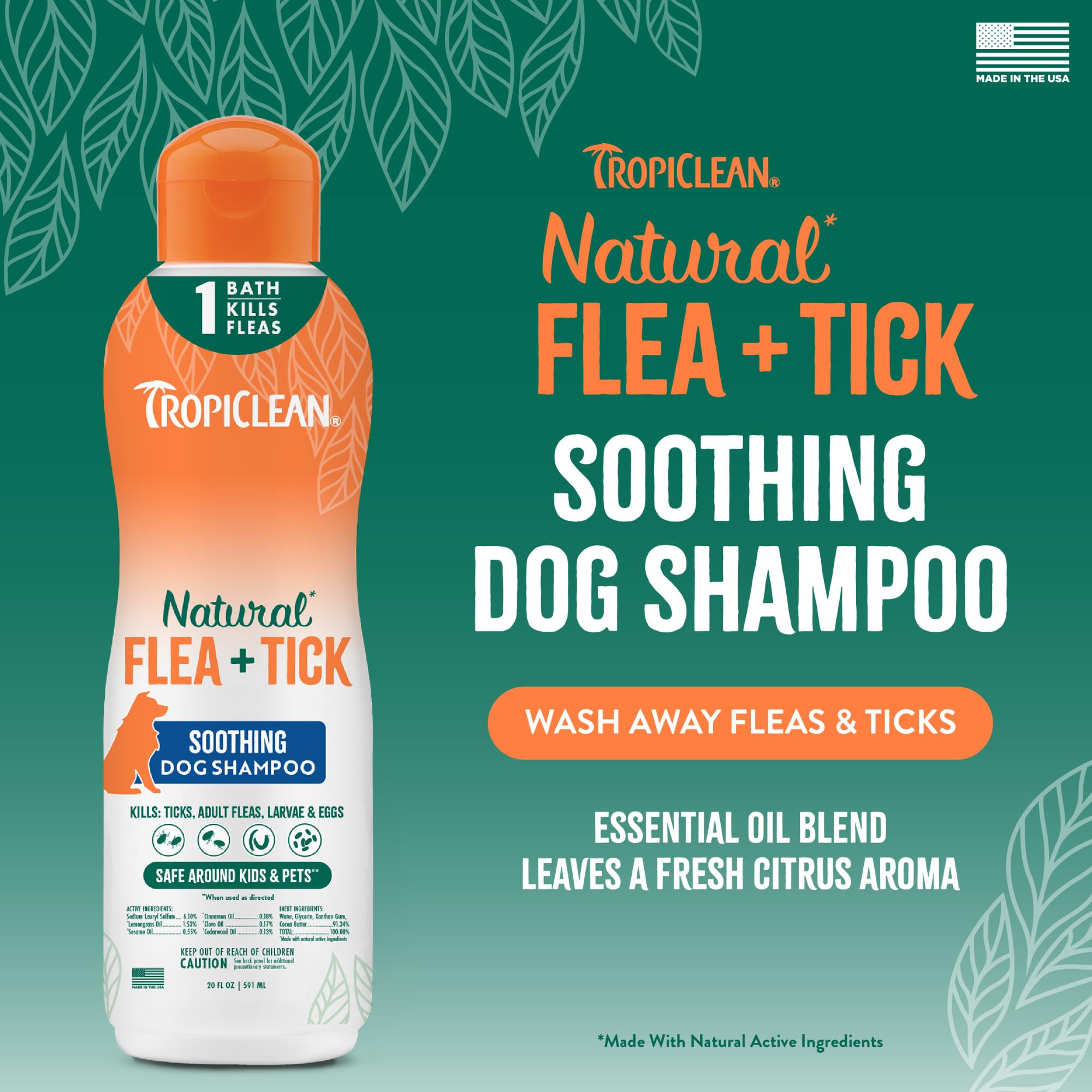 Shampoing TropiClean hydratant au beurre de cacao pour la peau du chien.