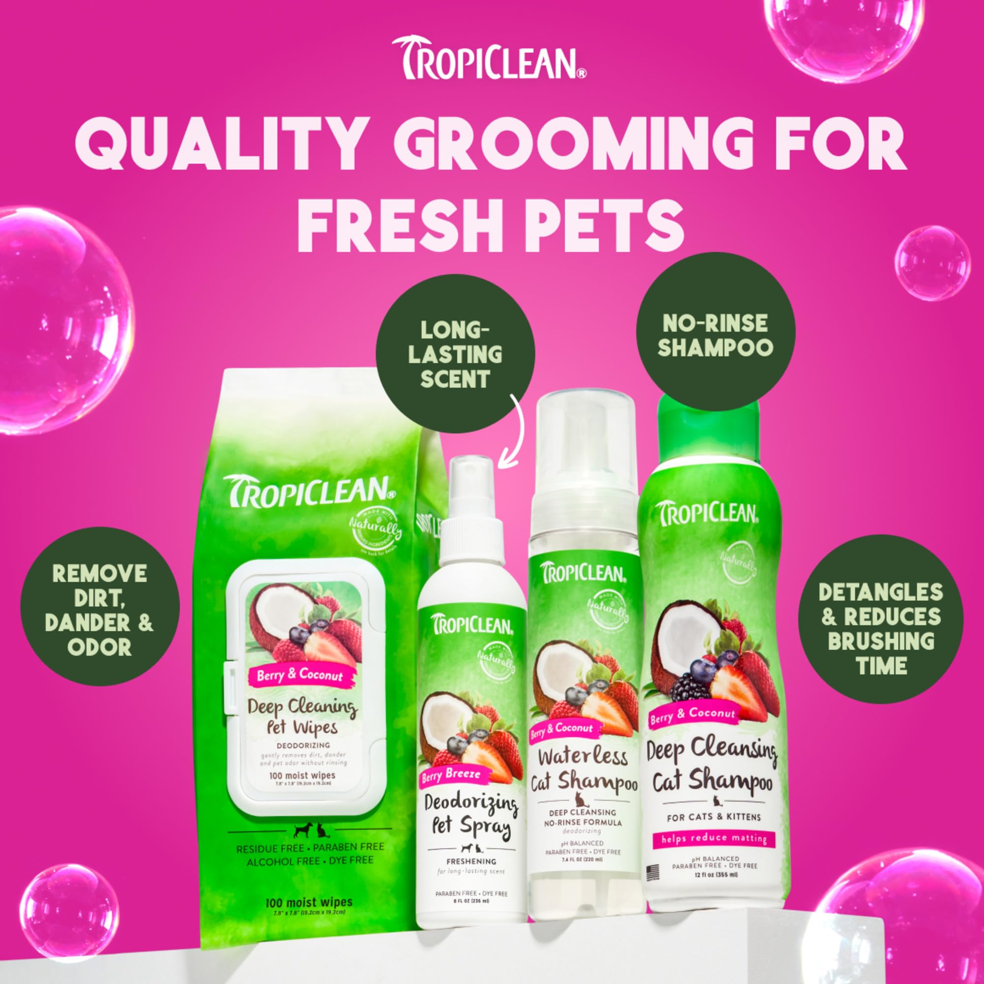 Arôme durable du Shampoing Déodorisant TropiClean pour Chats.