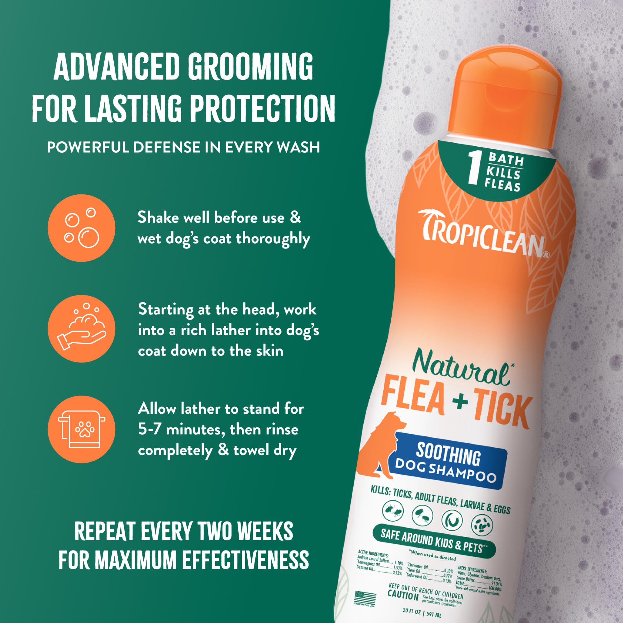 Shampoing TropiClean pour chien – parfum agrumes et nettoyage efficace.