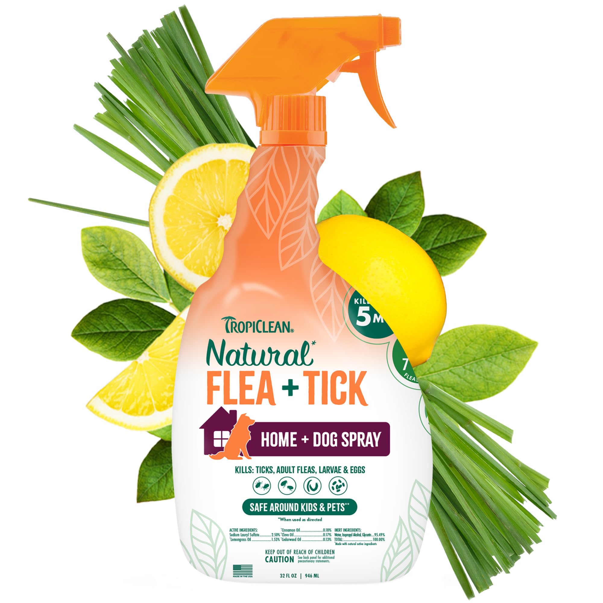TropiClean spray puces et tiques - bouteille 32oz prête pour chien et maison