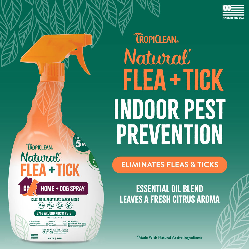 TropiClean spray sur tapis et meubles pour premiers signes