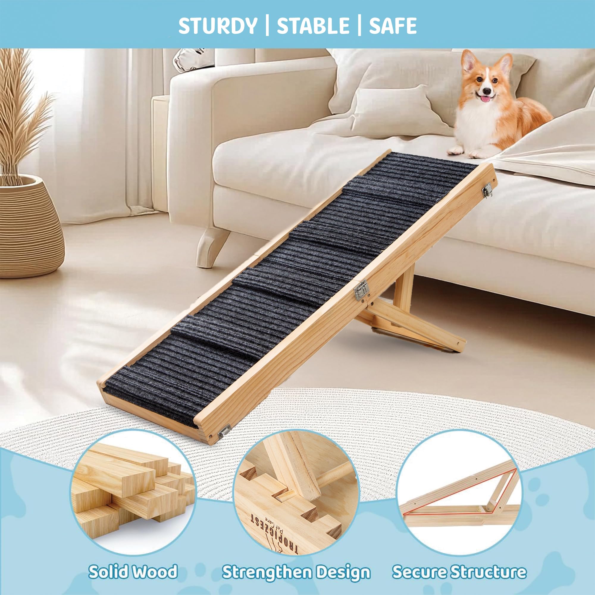 Rampe Tropiczest supporte jusqu’à 70 livres – utile pour petits animaux.