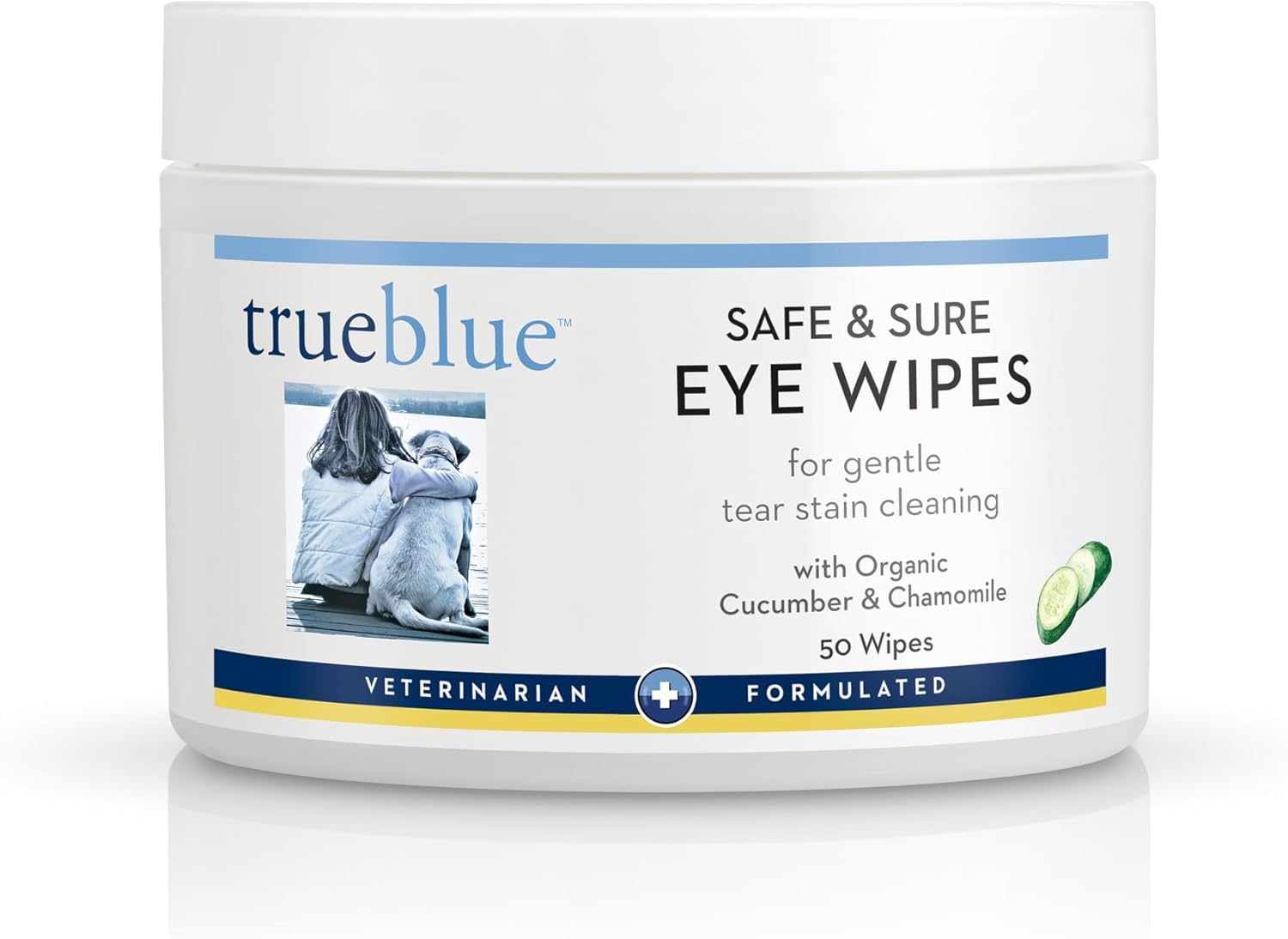 Lingettes TrueBlue pour les yeux du chien avec concombre et camomille, nettoyage en douceur.