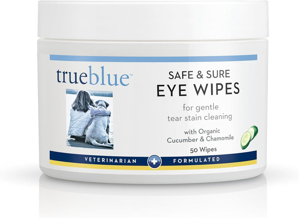 Lingettes TrueBlue pour les yeux du chien avec concombre et camomille, nettoyage en douceur.