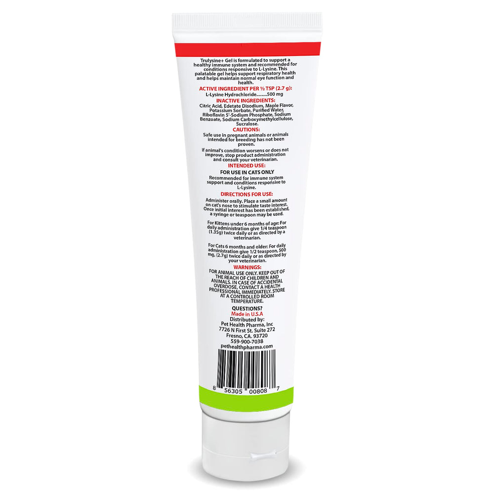 Formule Lysine Trulysine Gel pour chat, concentration pratique pour le dosage.