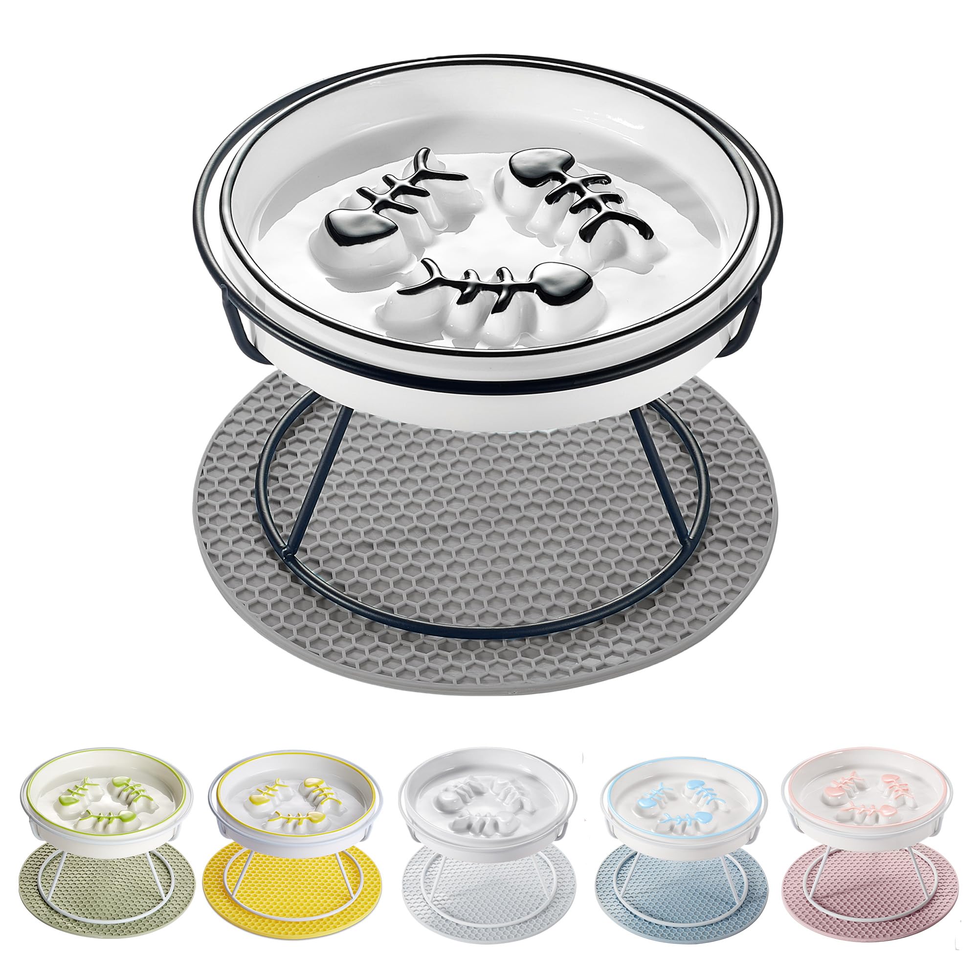 TRUNDISAN assiette-chat elevée en céramique, ralentit l alimentation pour une digestion plus calme.