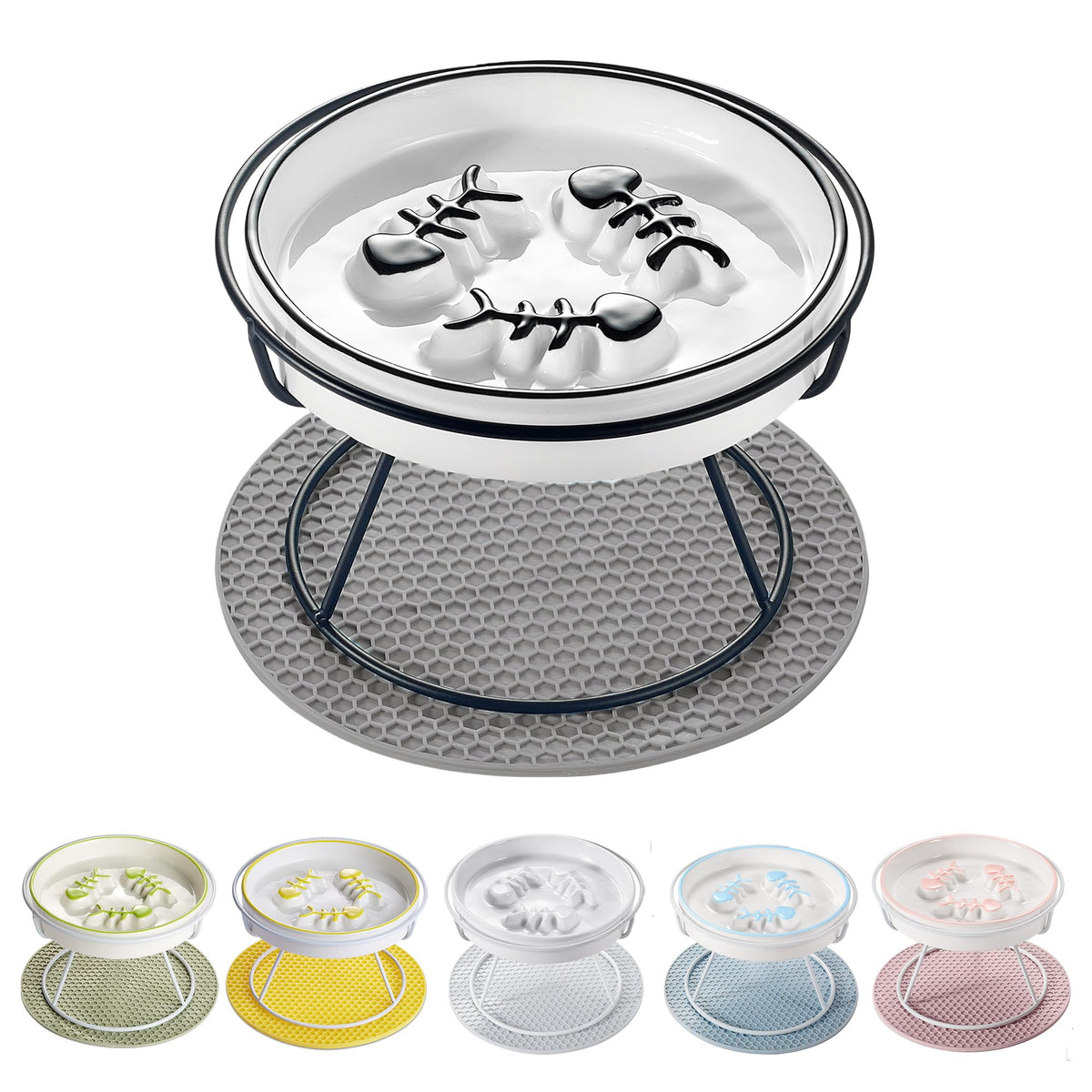 TRUNDISAN assiette-chat elevée en céramique, ralentit l alimentation pour une digestion plus calme.