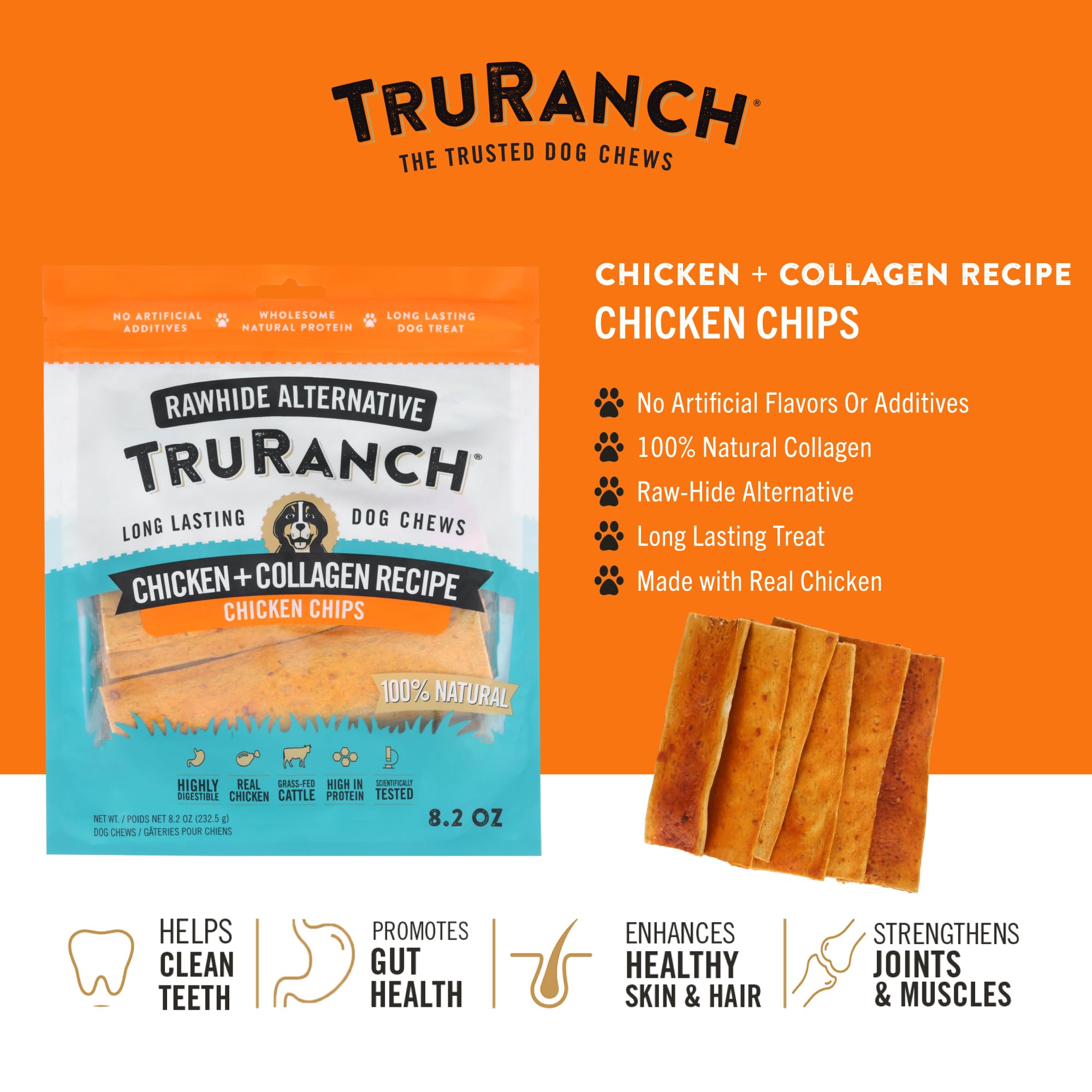 Chips TRURANCH sans cuir brut pour chien, option sûre et digeste.