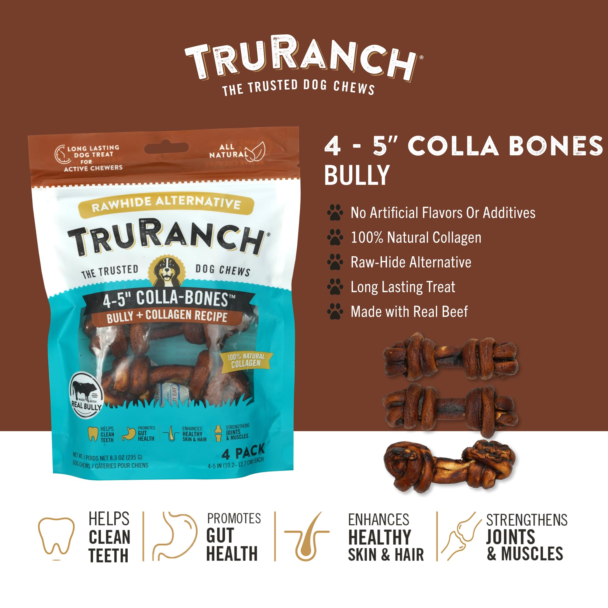 TRURANCH Os en collagène Bully – Texture durable idéale pour une récompense longue durée.