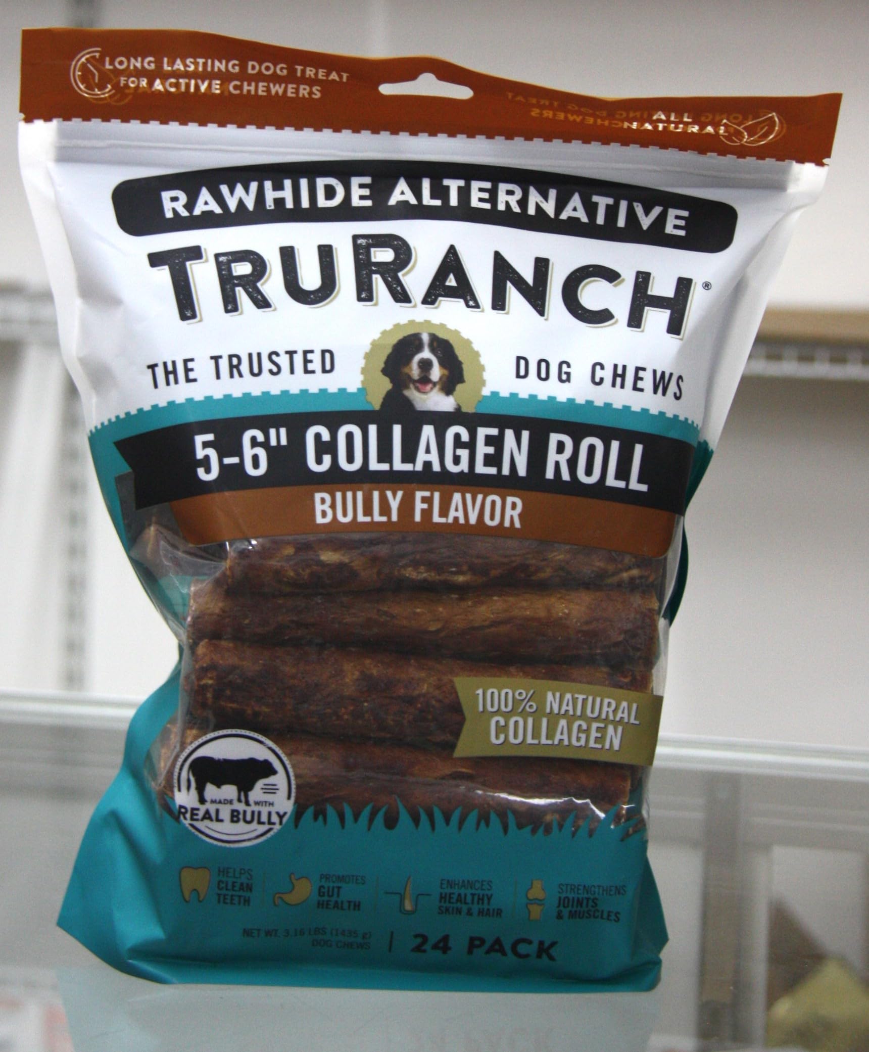 Rouleau collagène TRURANCH goût Bully, friandise pour chiens soutenant les articulations.