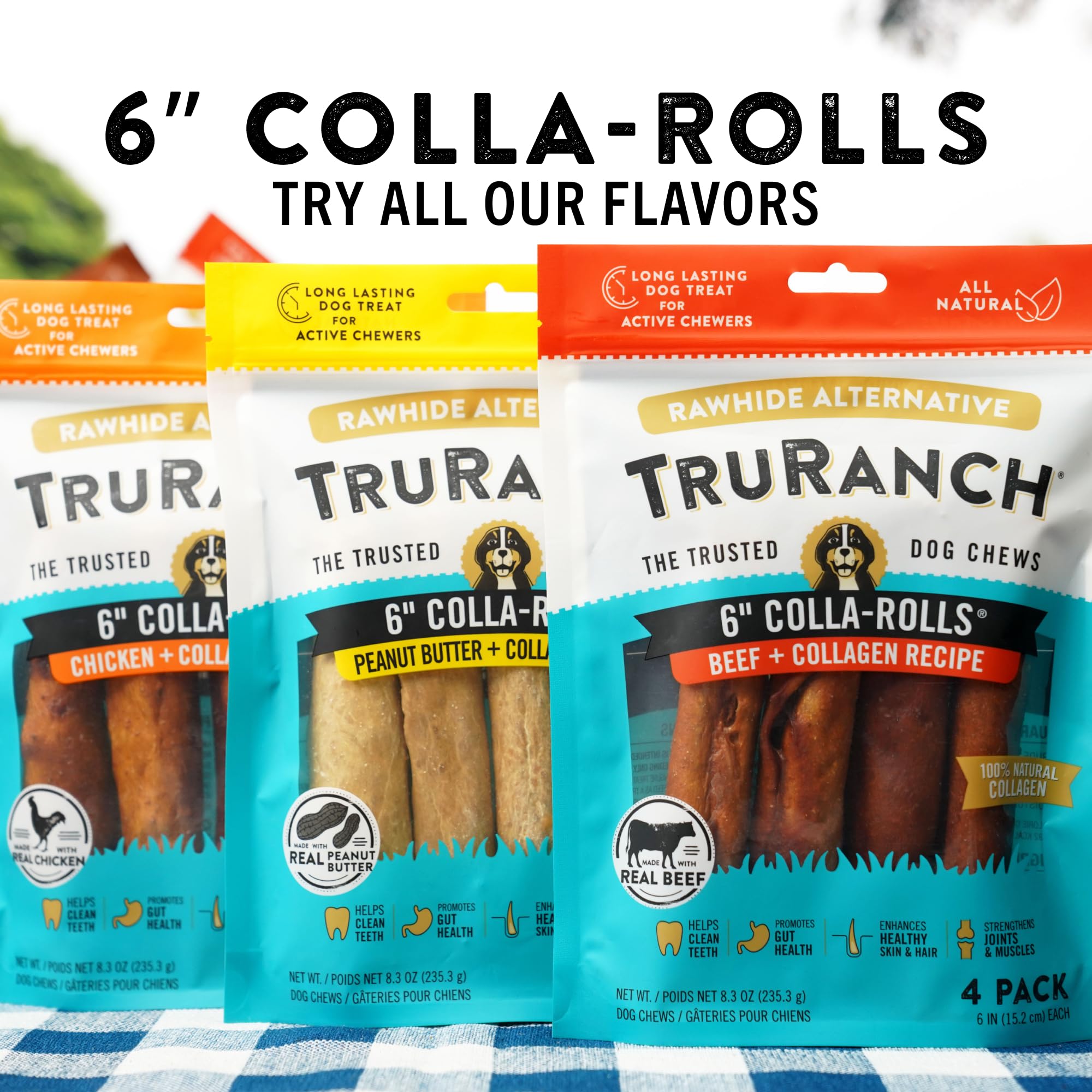 TRURANCH rouleaux collagène chien-sans-blé: formulation adaptée sans allergènes courants.
