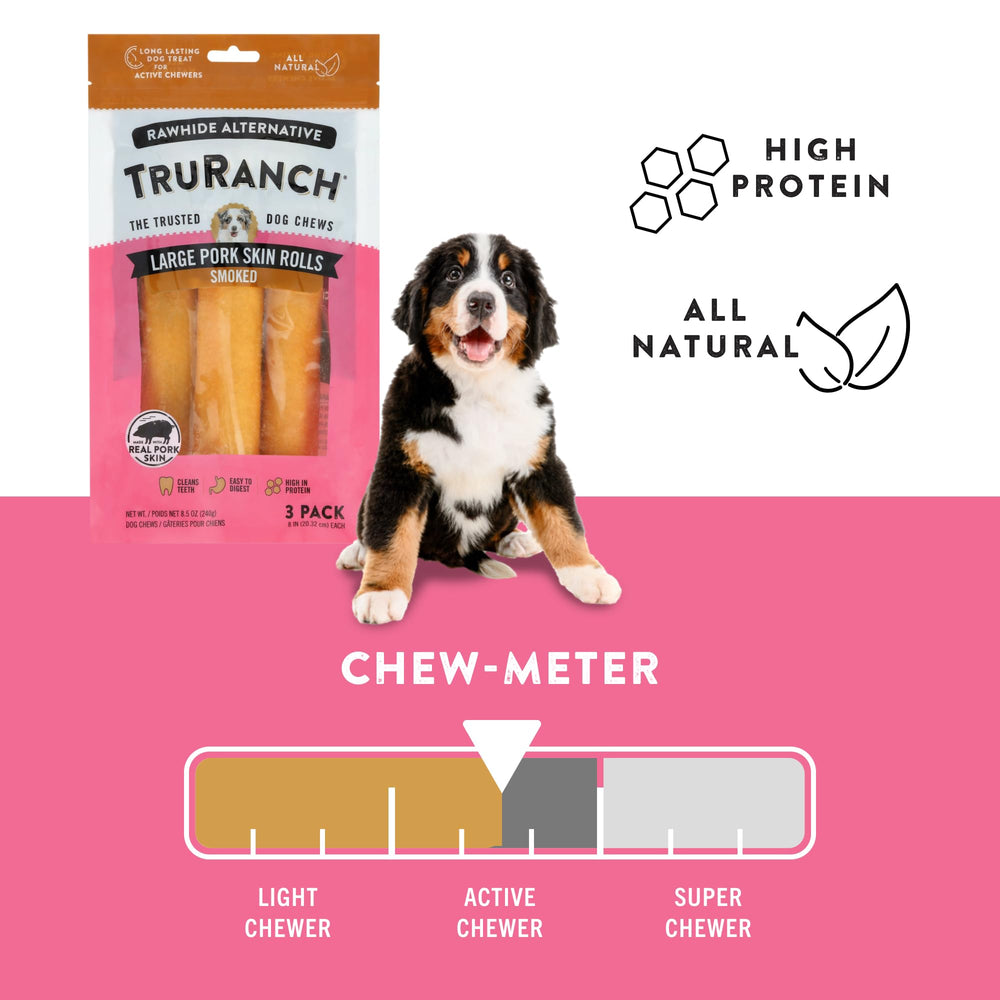 TRURANCH Rouleaux peau porc fumée chien mâchant, plaisir de récompense.