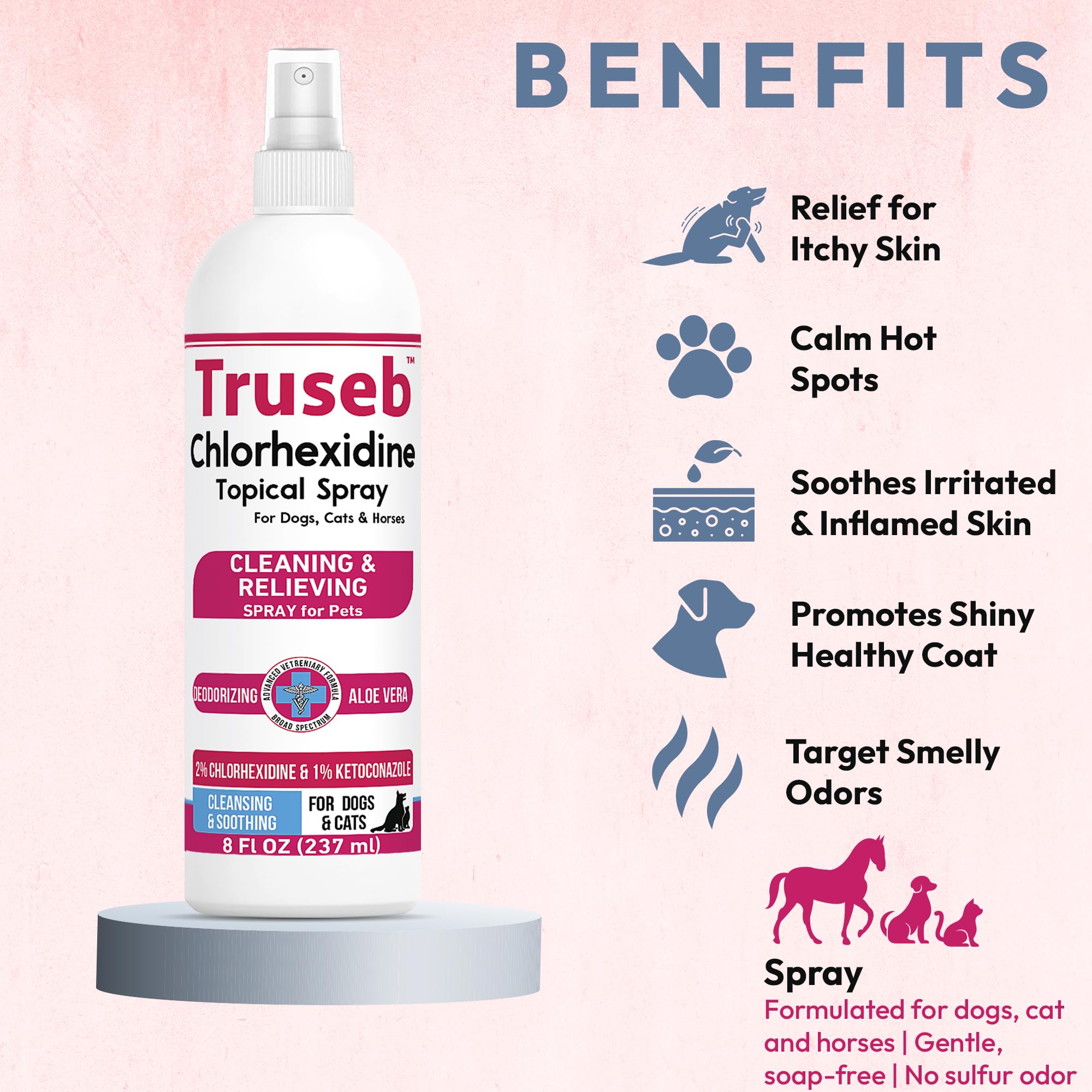 Peau de cheval traitée avec le spray chlorhexidine Truseb.