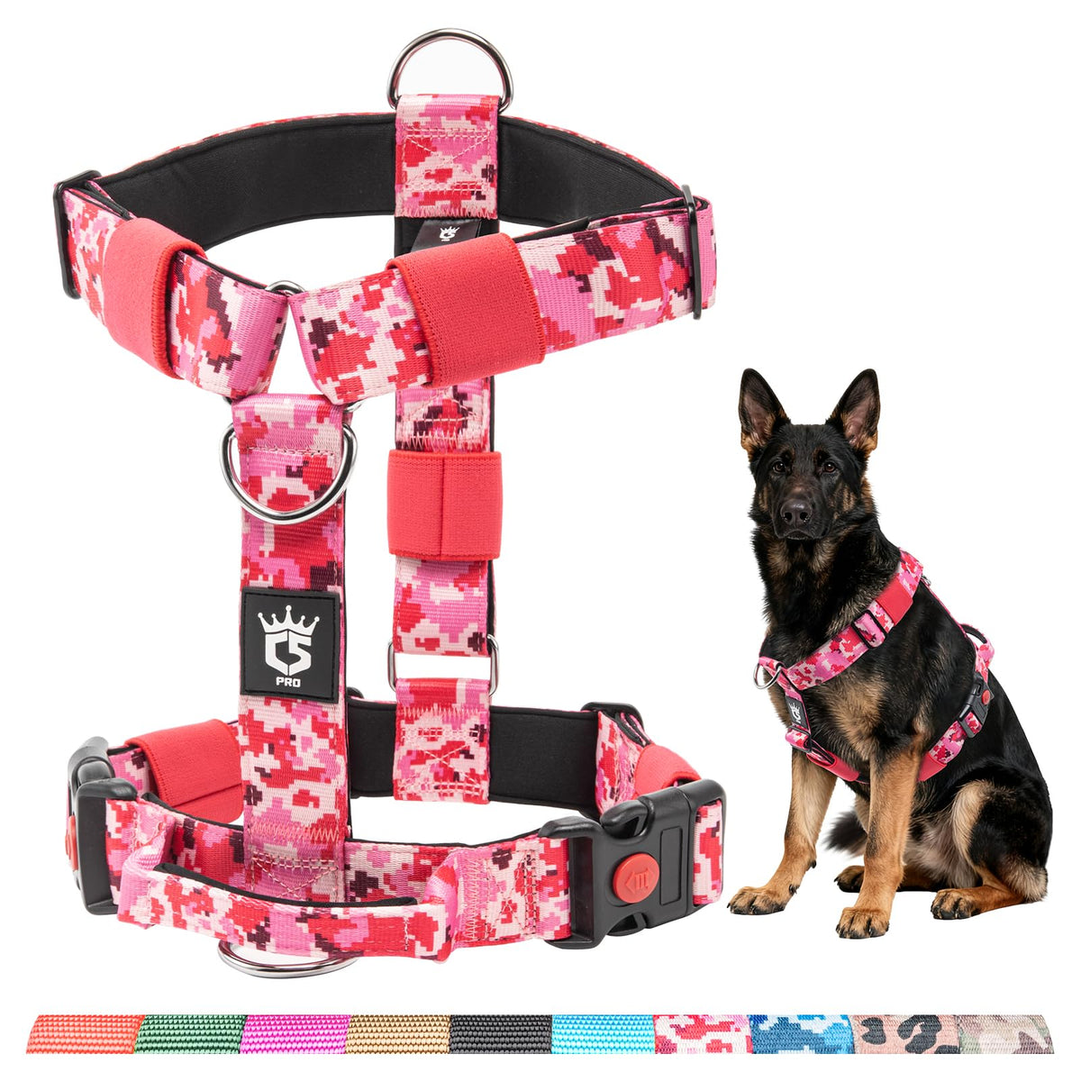 Harnais tactique TSPRO - avant camo rose - confort et contrôle pour les balades.