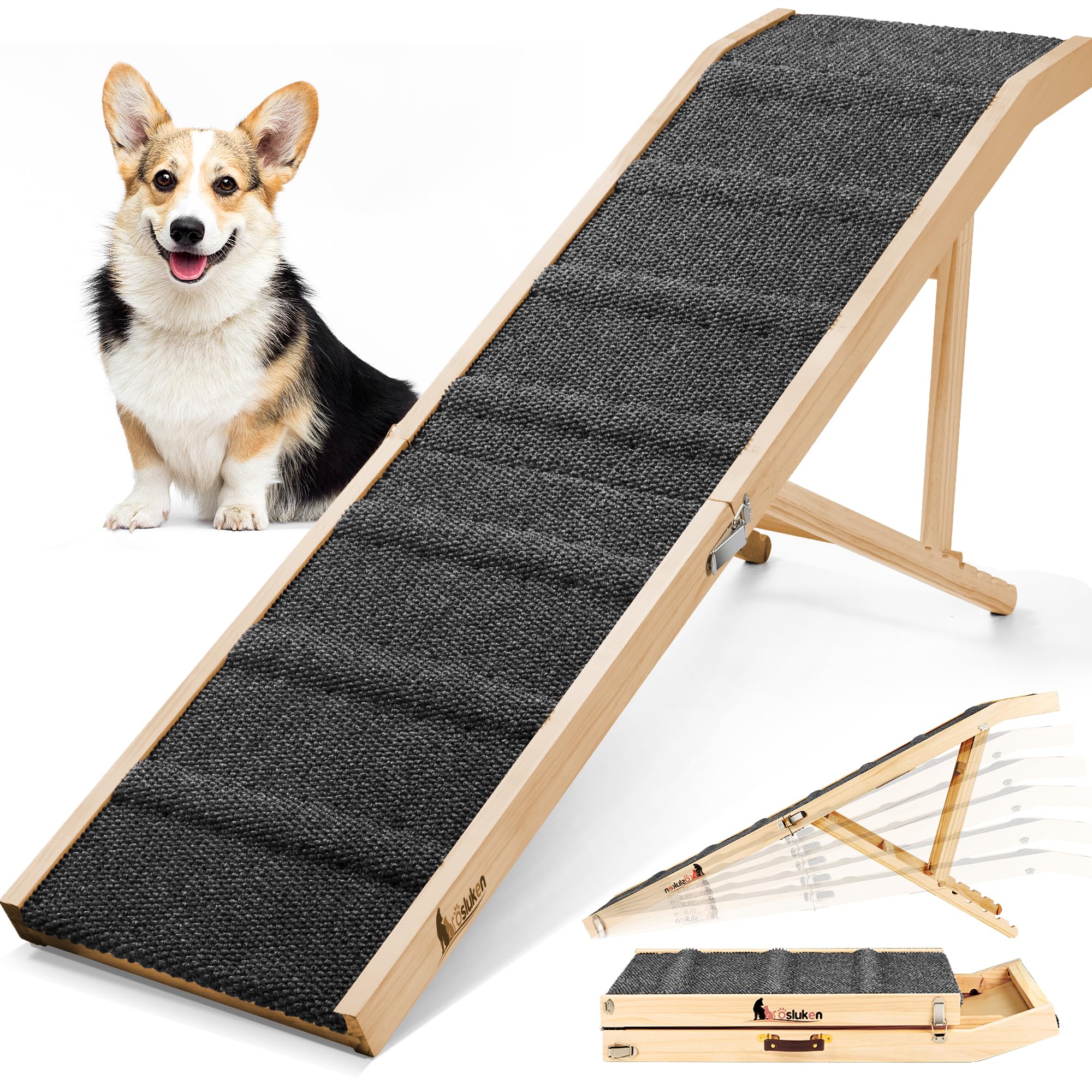 Rampe Tsukiko pour chien de 64 po avec plateforme, sécurité adaptée au lit