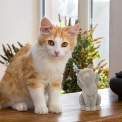 Tsyulog chat gris 3 pouces: statue artisanale prête à exposer