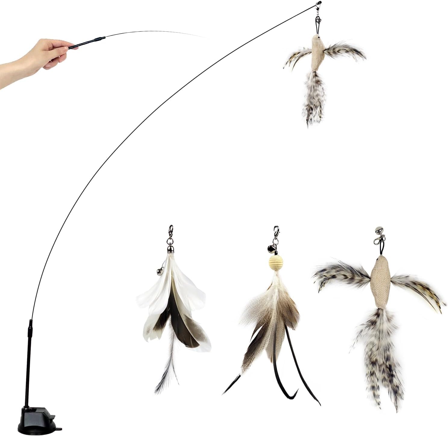 Jouet TTcat avec ventouse fixé sur une fenêtre, stimulation ludique pour chat.