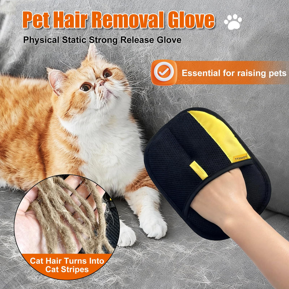 Gants TTIIHOT absorbent les poils d'animaux sur canapé pour un salon propre.