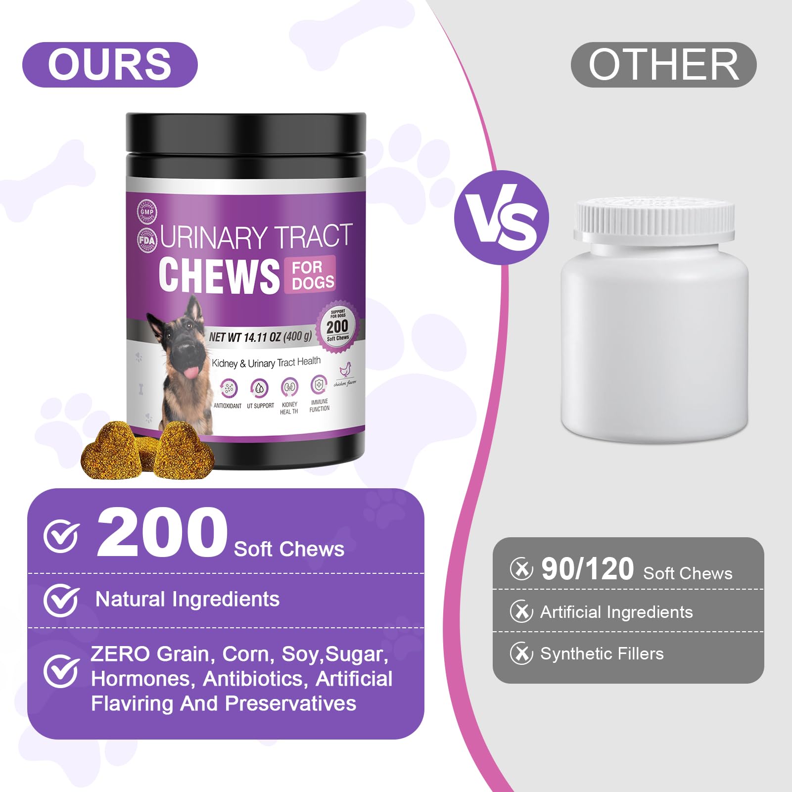 TTLXBL D-mannose cranberries chien, formule conçue pour soutenir l’équilibre urinaire