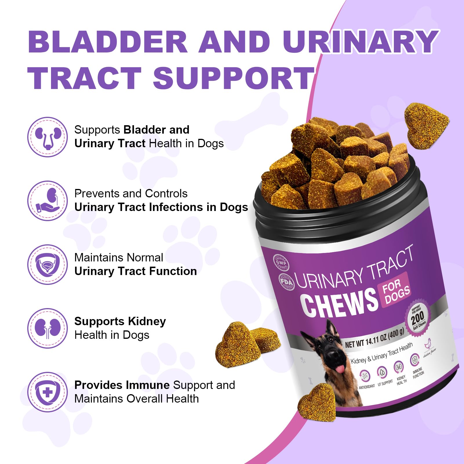 TTLXBL Gommes cranberries chien, snacks savoureux qui peuvent aider à maintenir la fonction urinaire